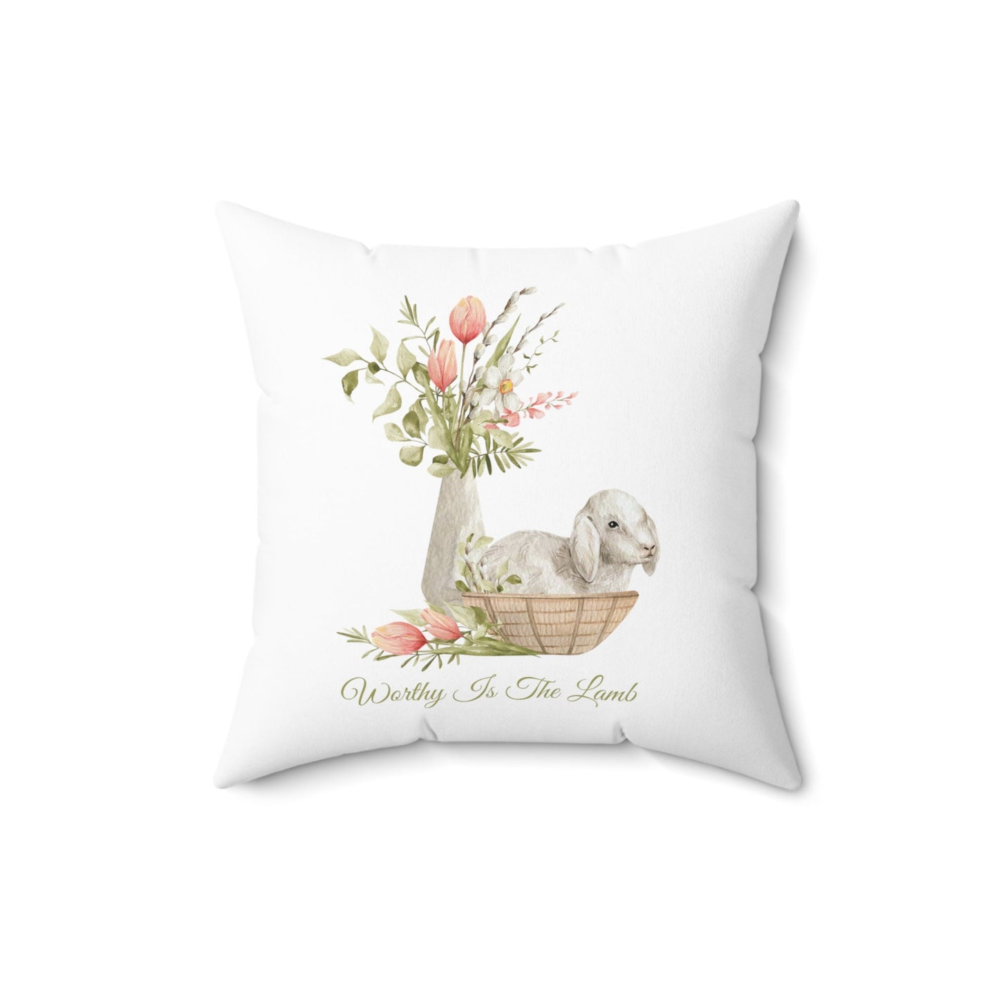 Custom Throw Pillow, Flower Vase and Bunny
