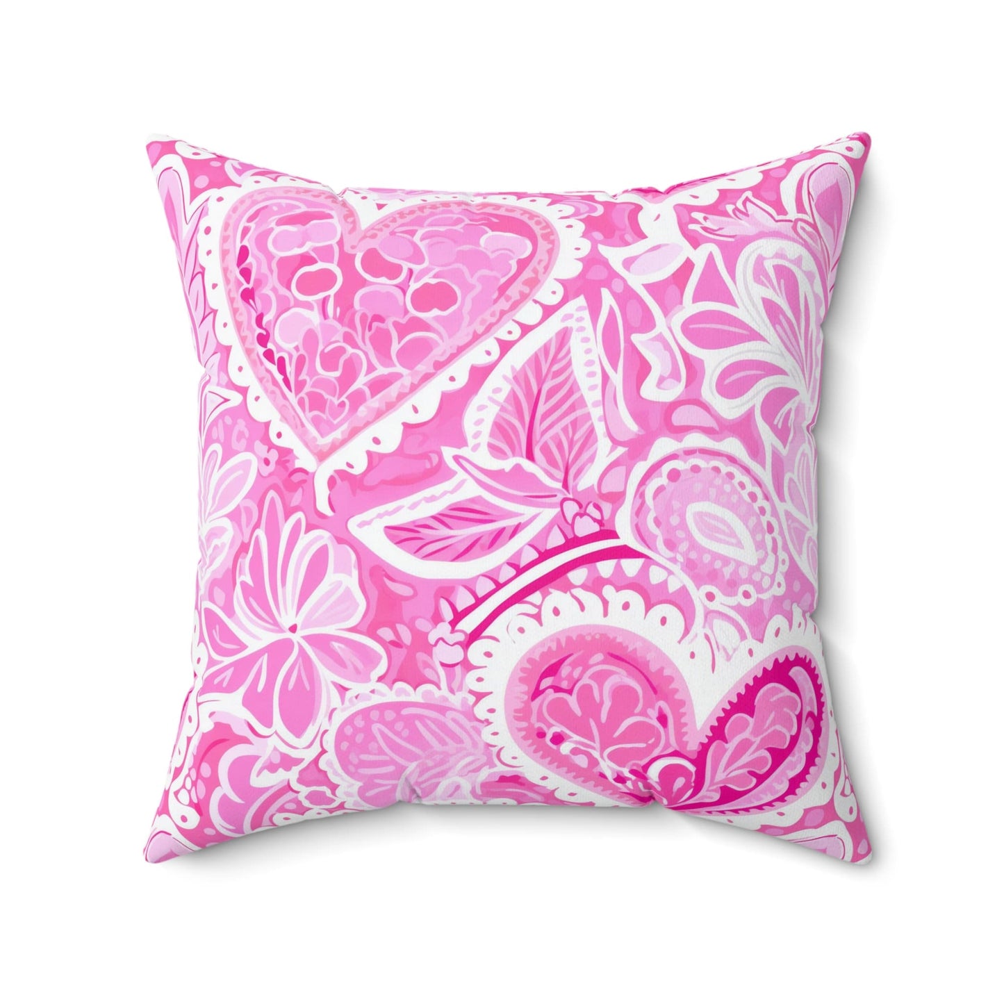 Custom Throw Pillow, Pink Paisley Hearts