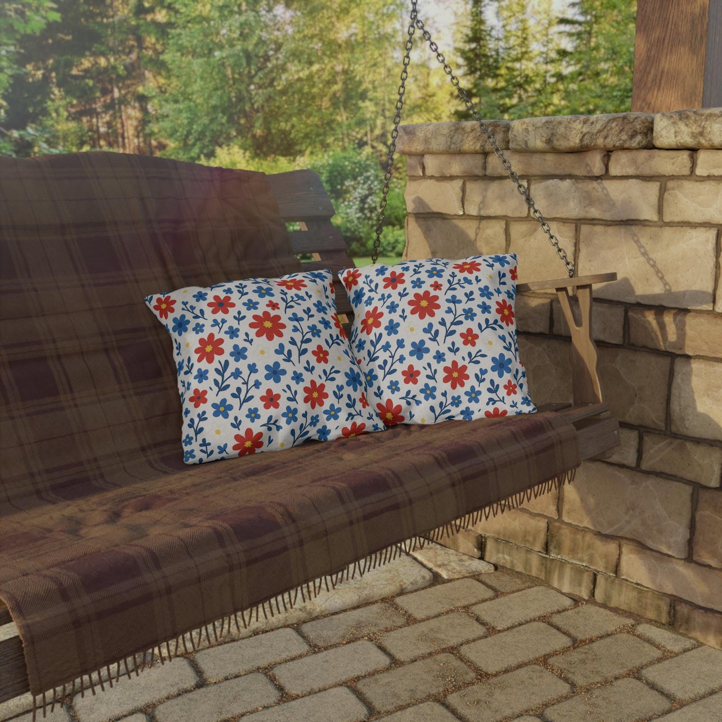 Outdoor Throw Pillow, Patriotic Flowers