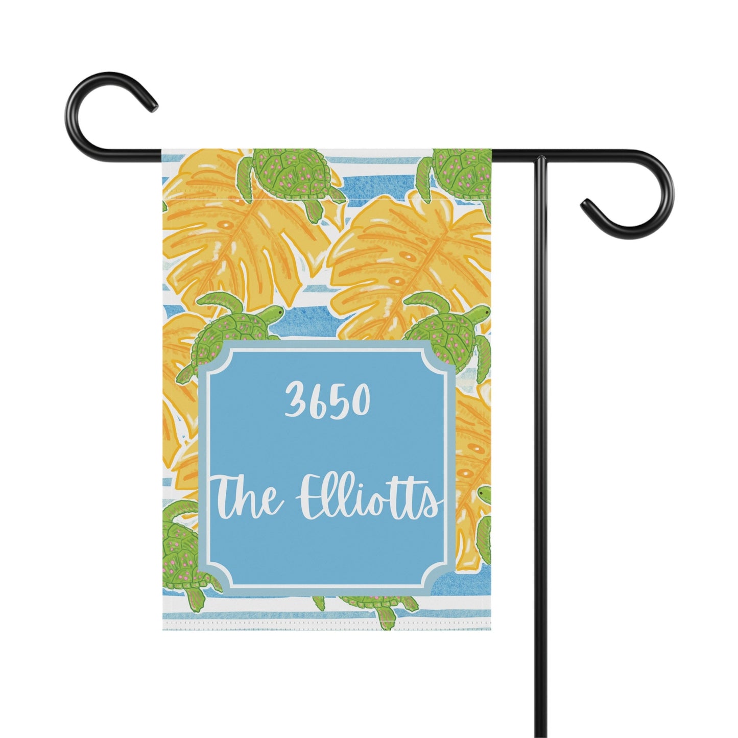 Personalized Welcome Blue Stripe Hibiscus and Sea Turtles Flags | Address and Name Flag | Personalized Name Flag | Summer Outdoor Garden
