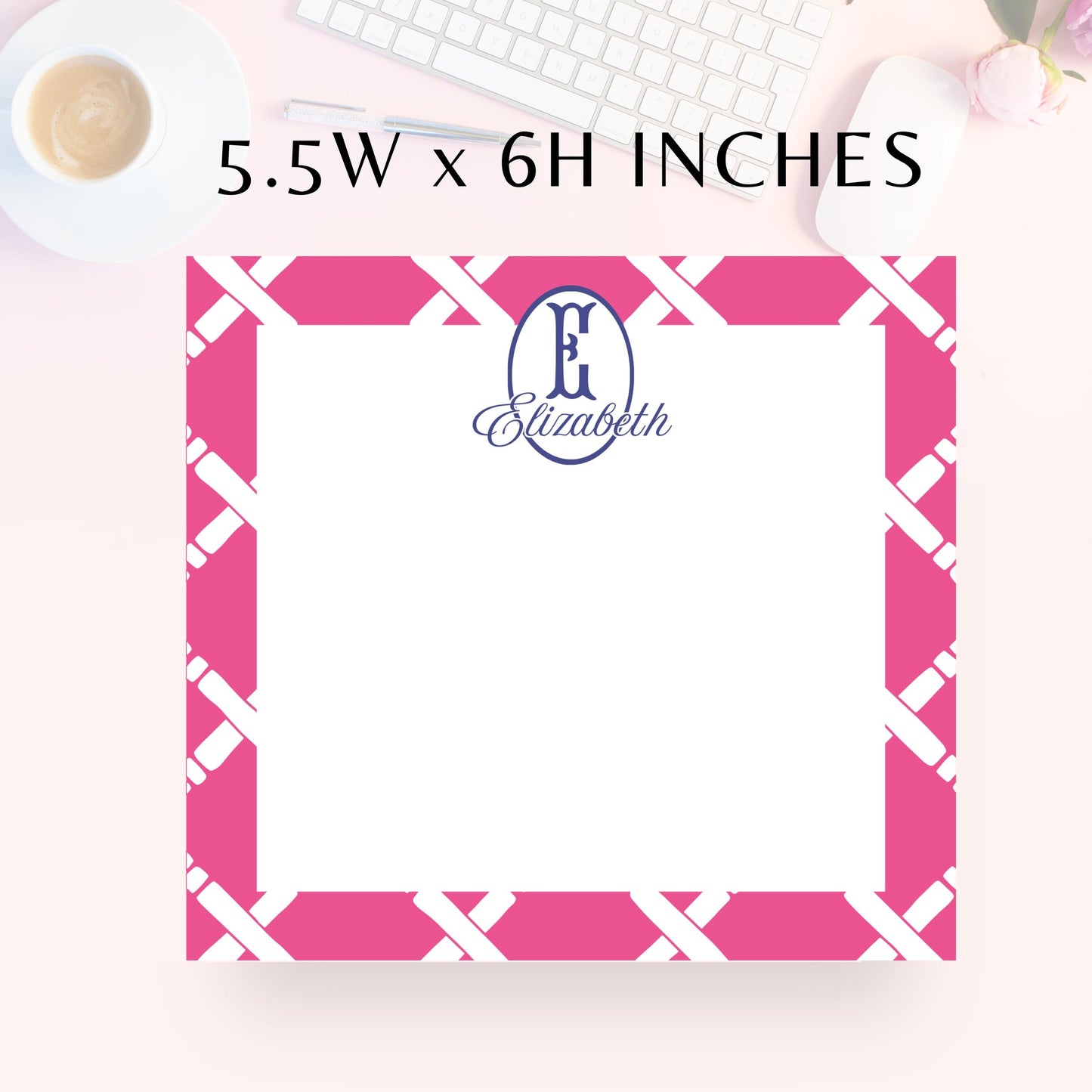 Personalized Notepad, Preppy Pink Lattice