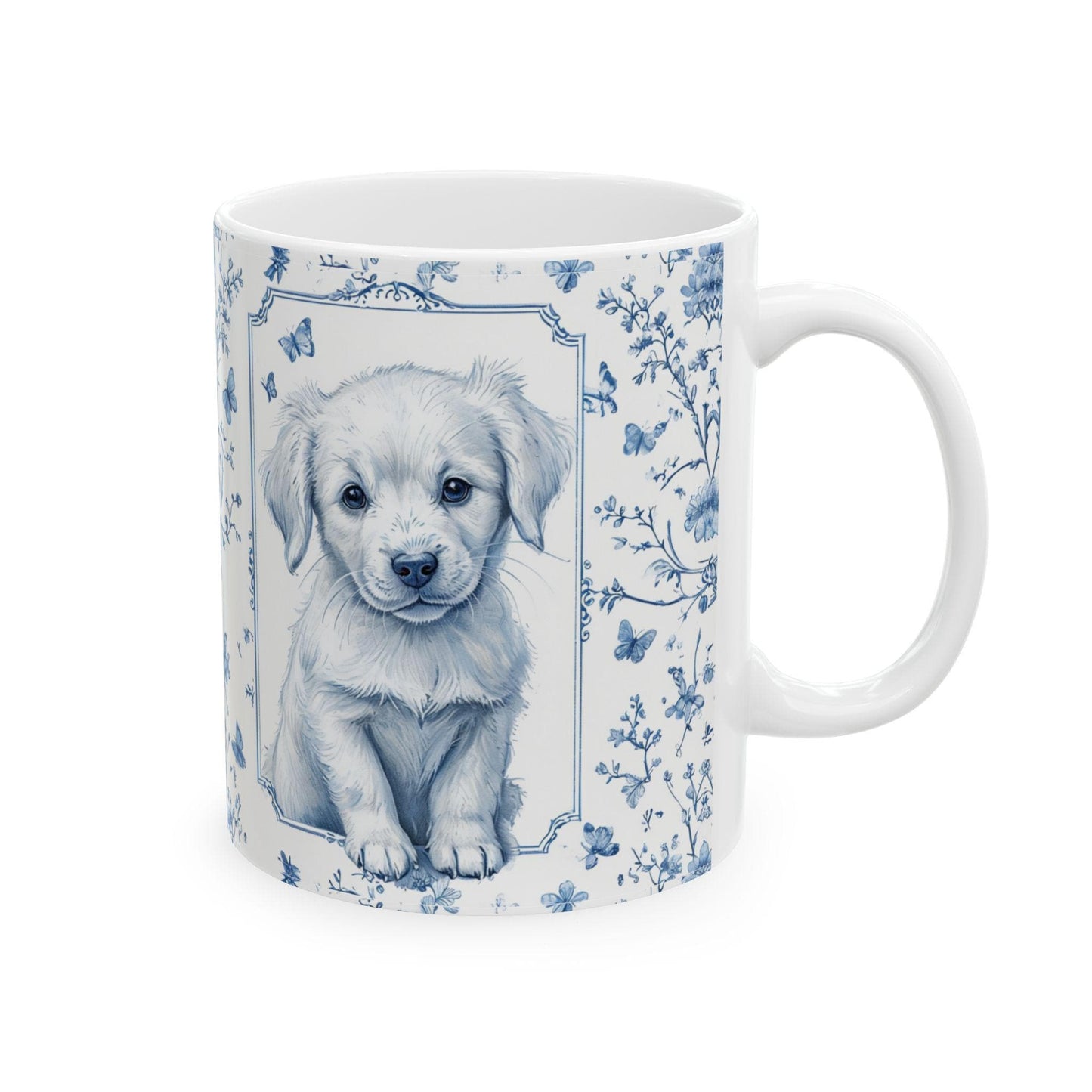 Coffee Mug, Blue Floral Puppy