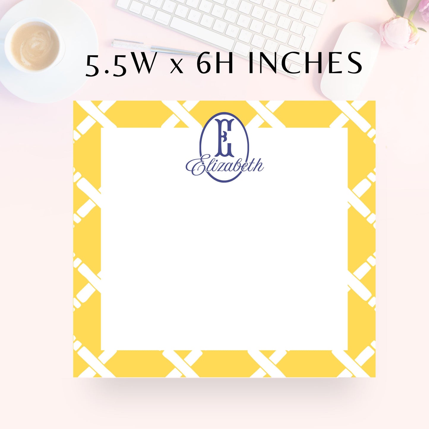 Personalized Notepad, Preppy Yellow Lattice