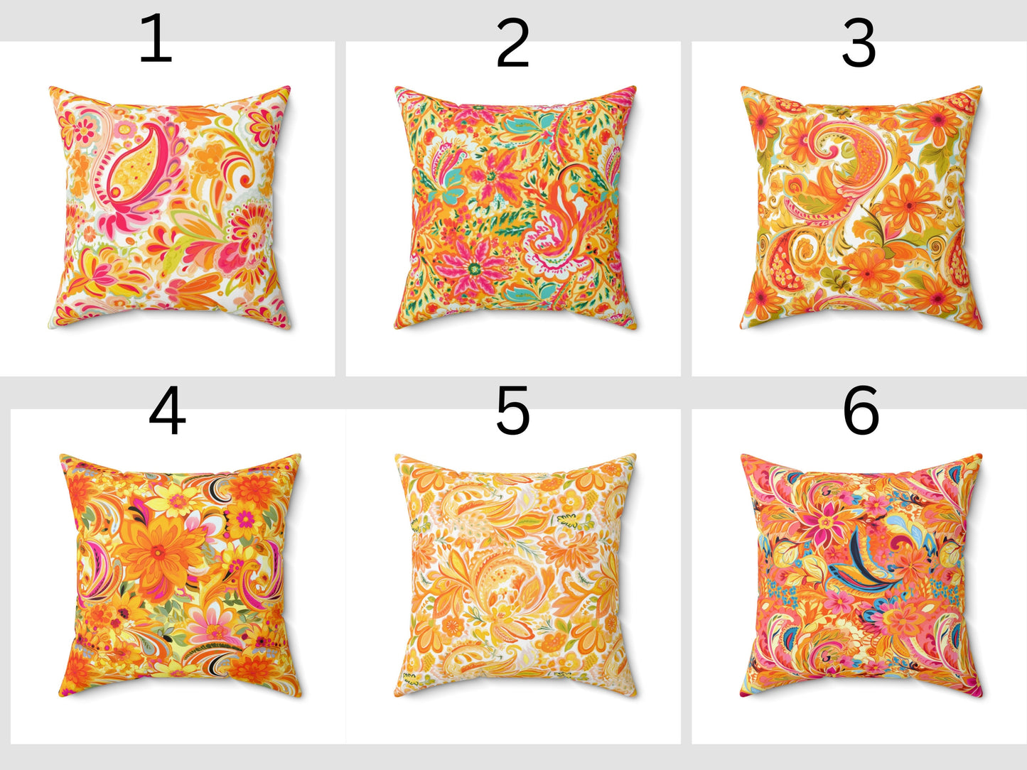 Custom Throw Pillow, Pink Orange Paisley