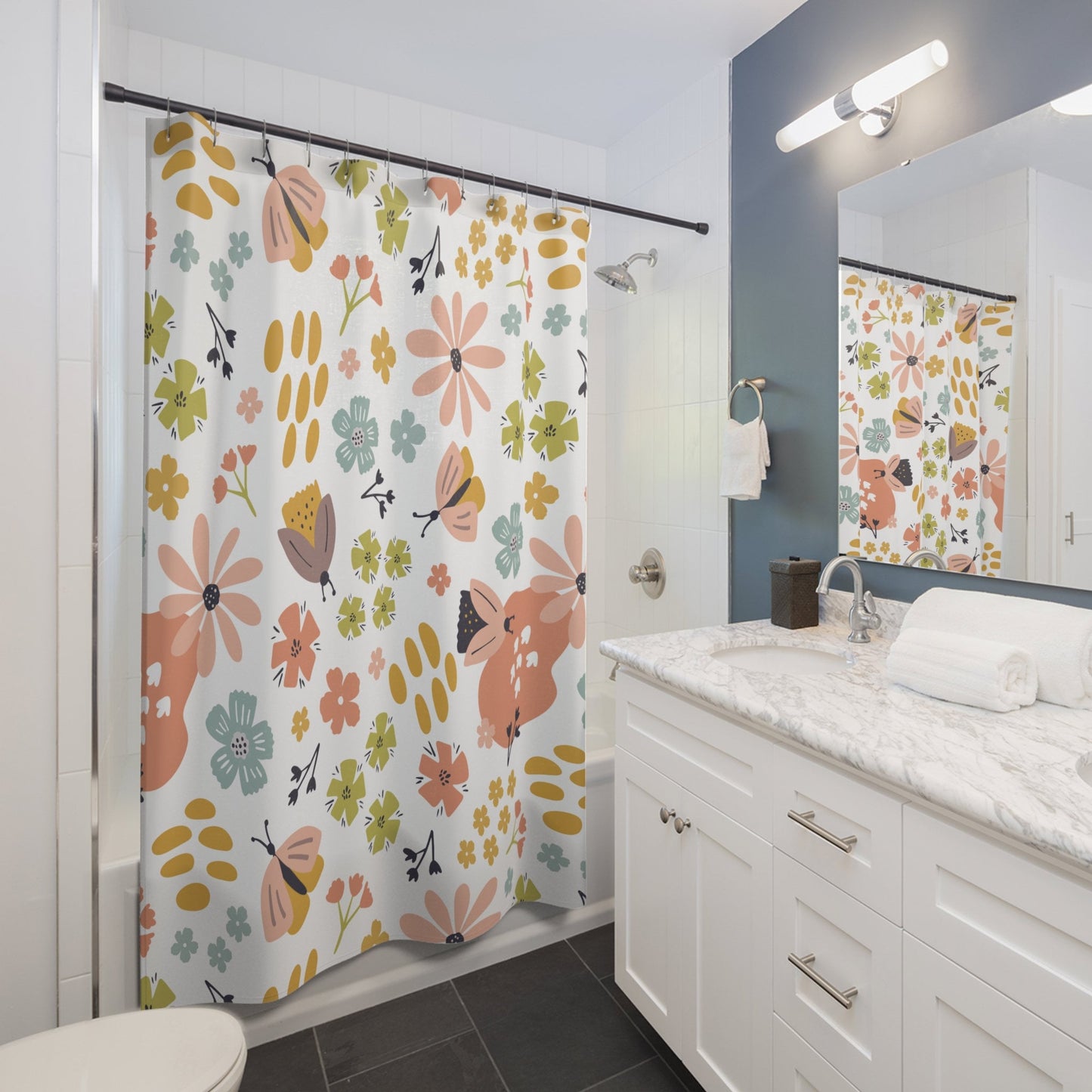 Custom Shower Curtain, Boho Flowers