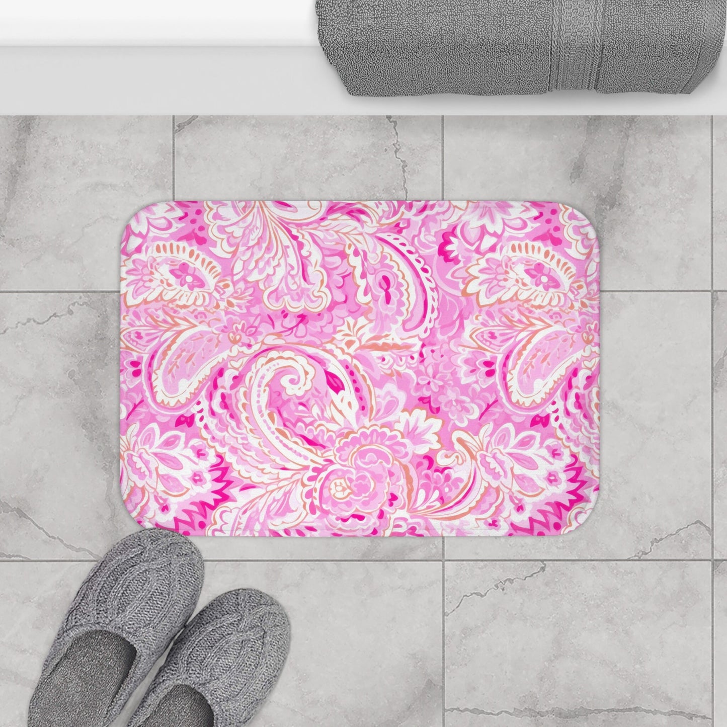 Custom Bath Mat, Pink Paisley