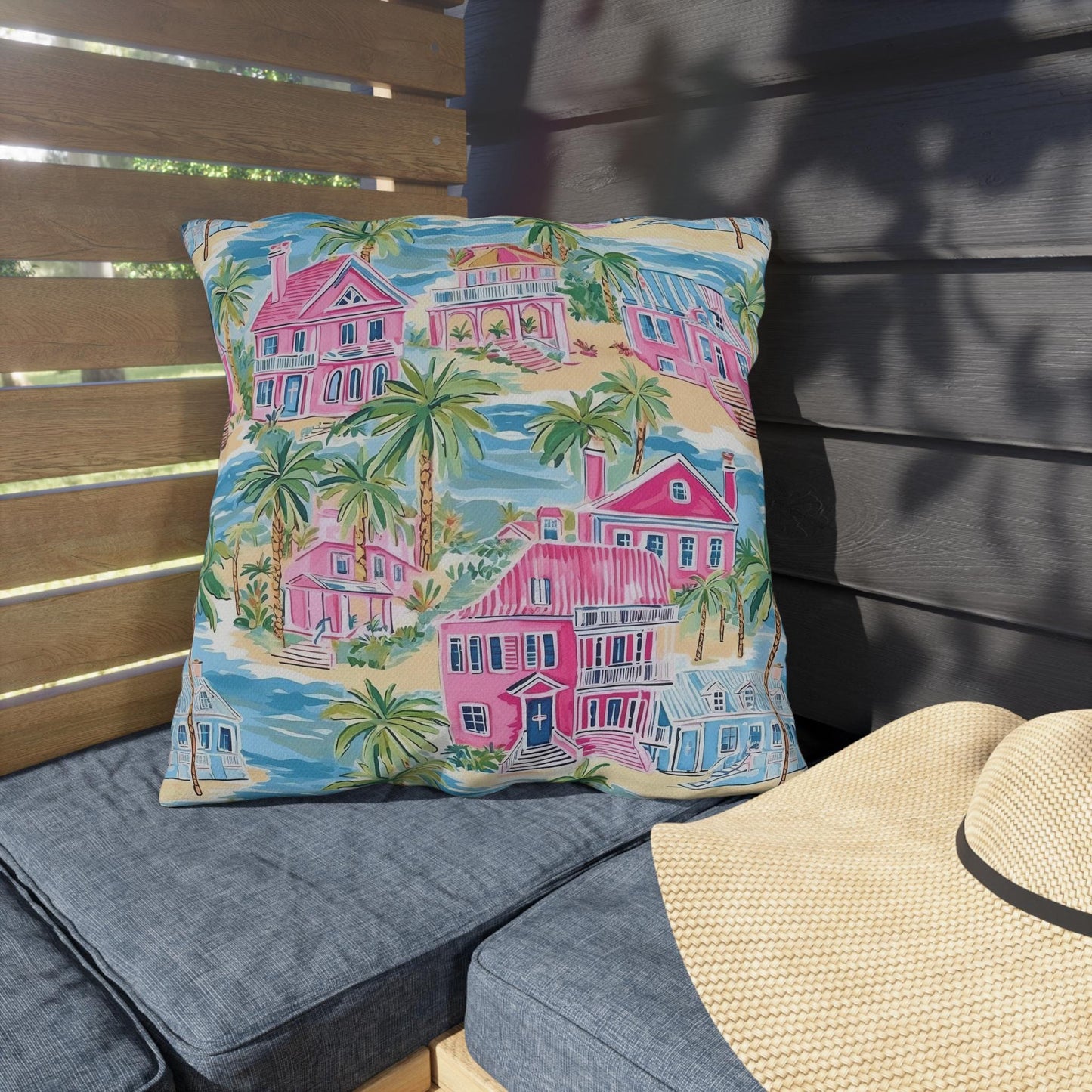 Outdoor Throw Pillow, Coastal Palm Beach Houses