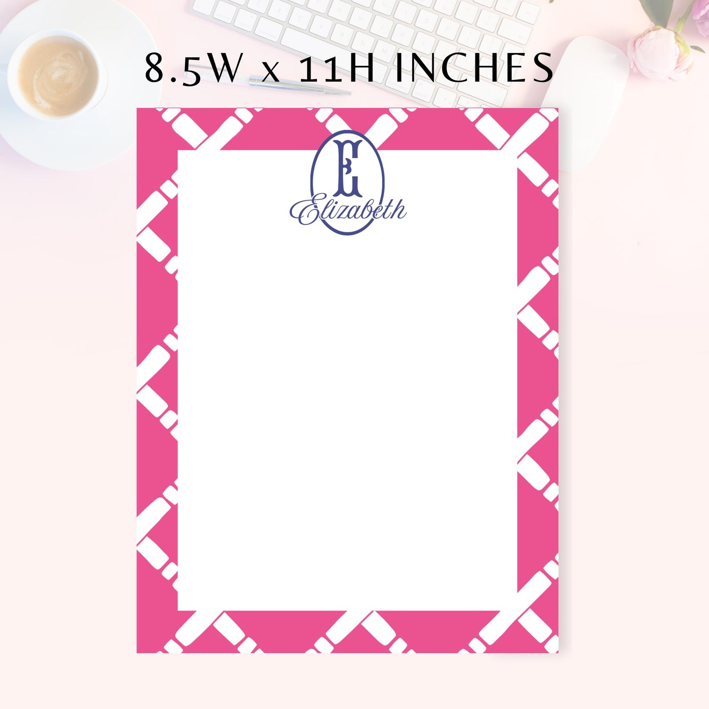 Personalized Notepad, Preppy Pink Lattice