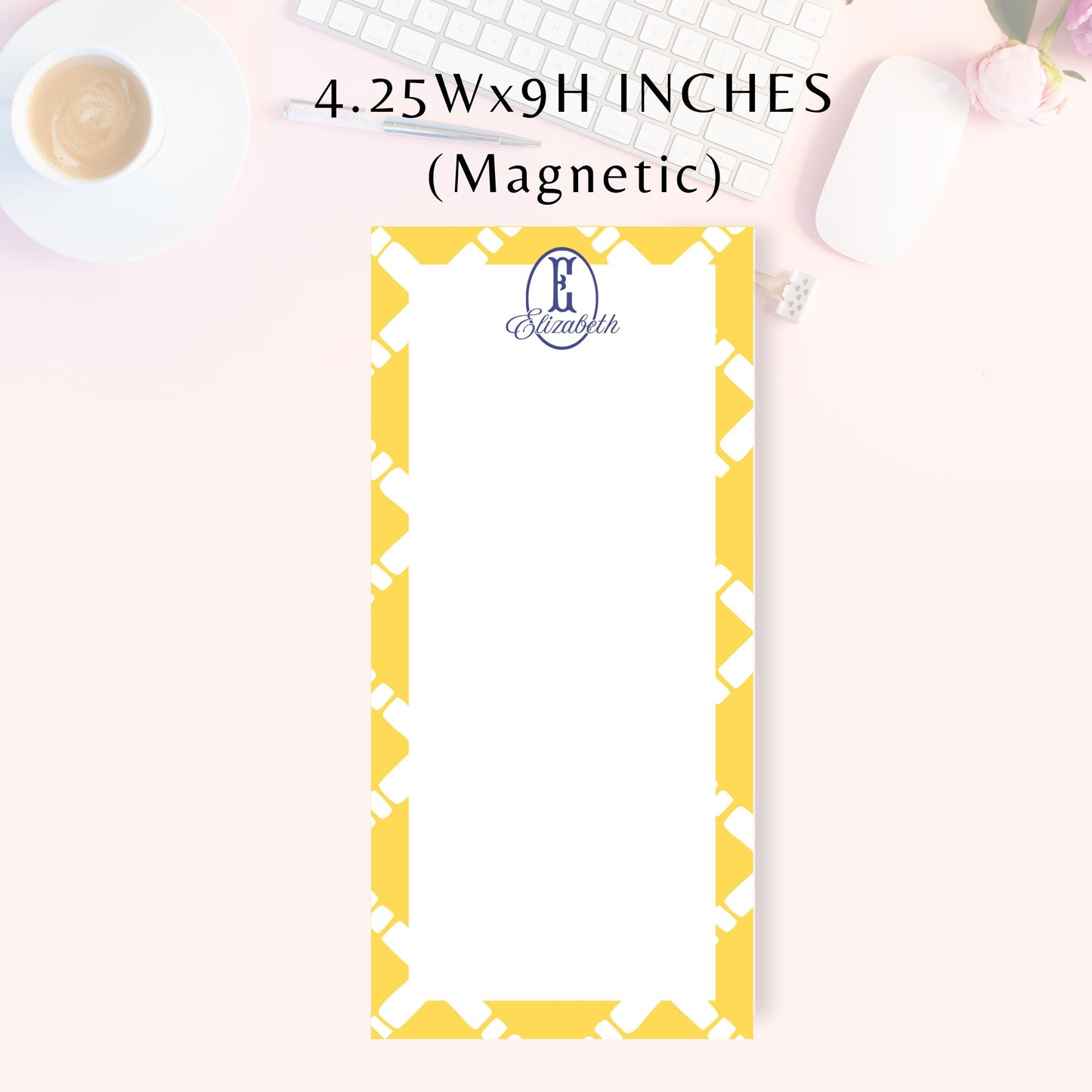 Personalized Notepad, Preppy Yellow Lattice