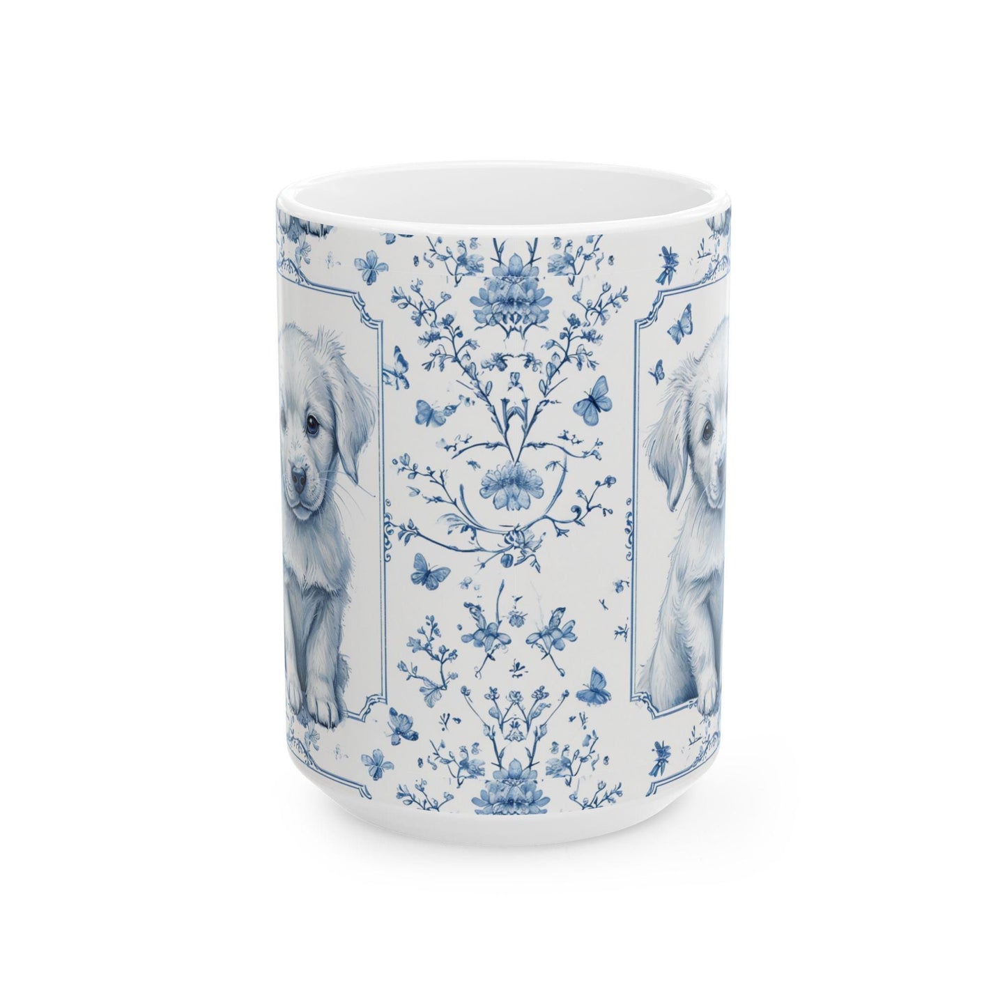 Coffee Mug, Blue Floral Puppy
