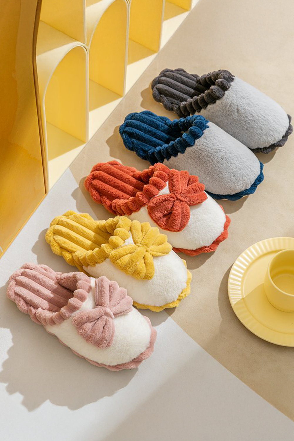 Pink Bow Plush Slippers