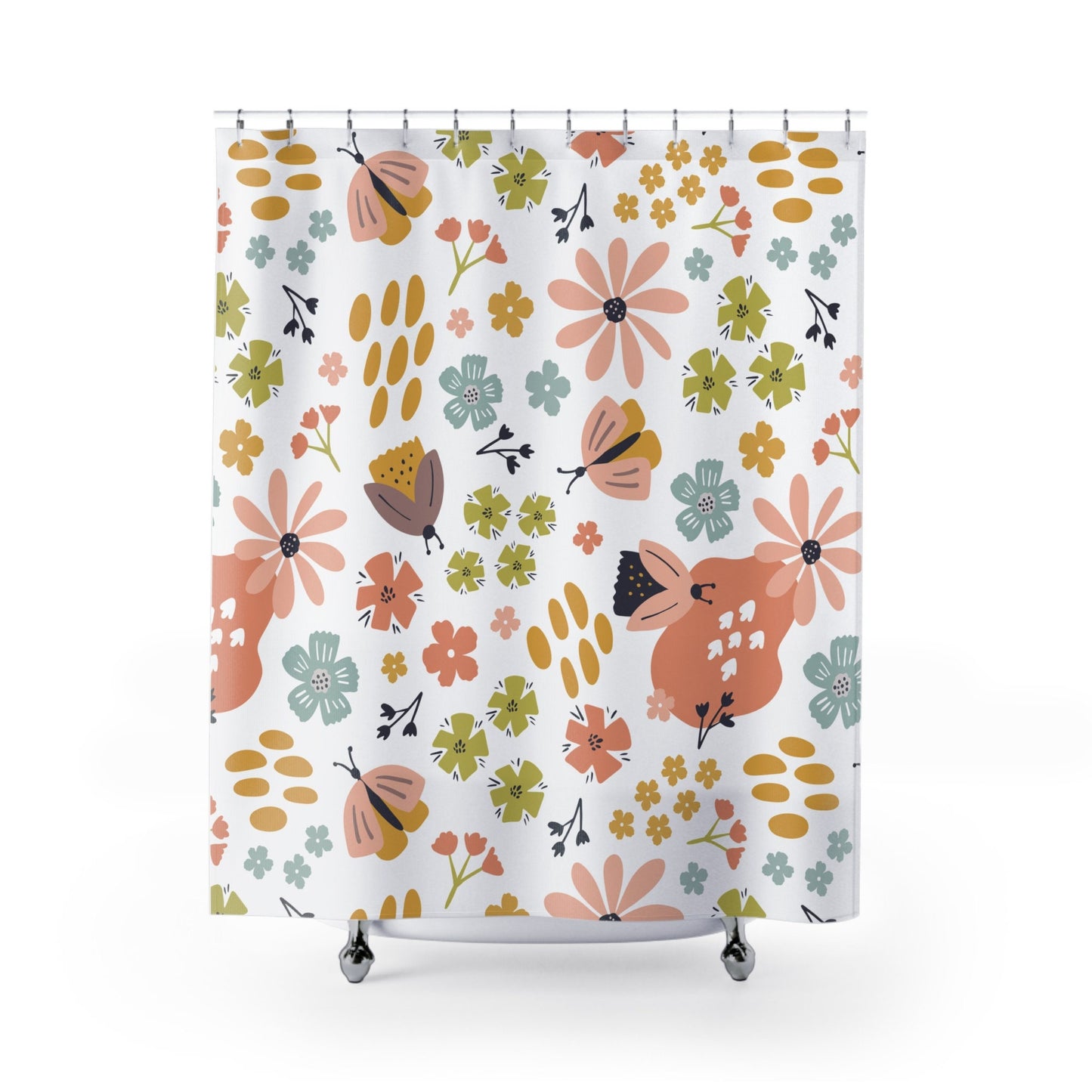 Custom Shower Curtain, Boho Flowers