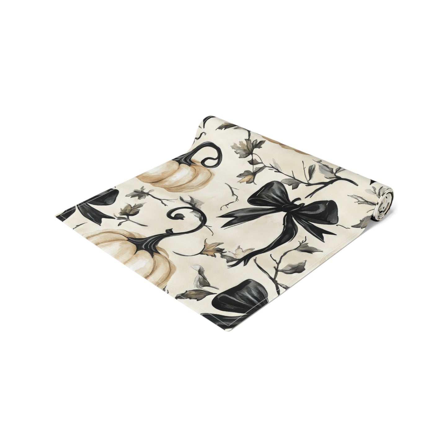 Table Runner, Pumpkins and Black Bows