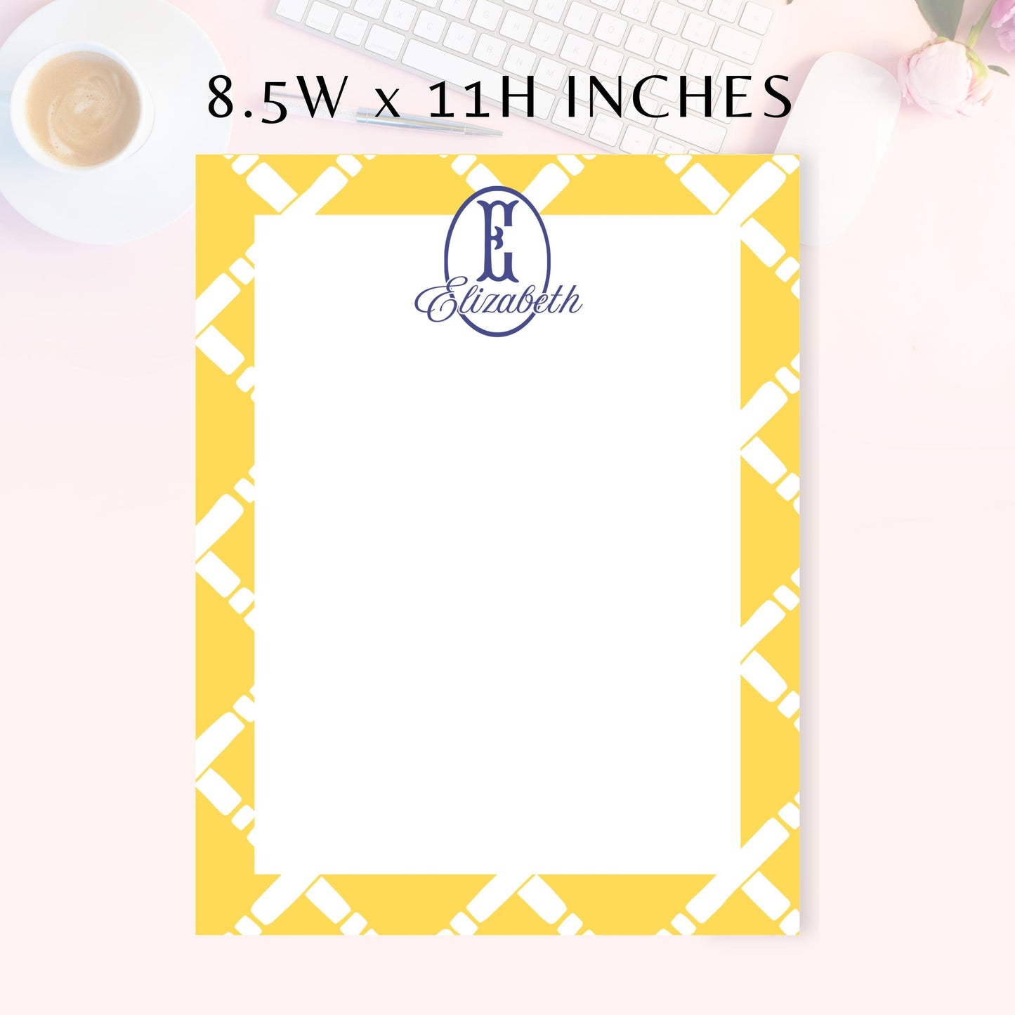 Personalized Notepad, Preppy Yellow Lattice