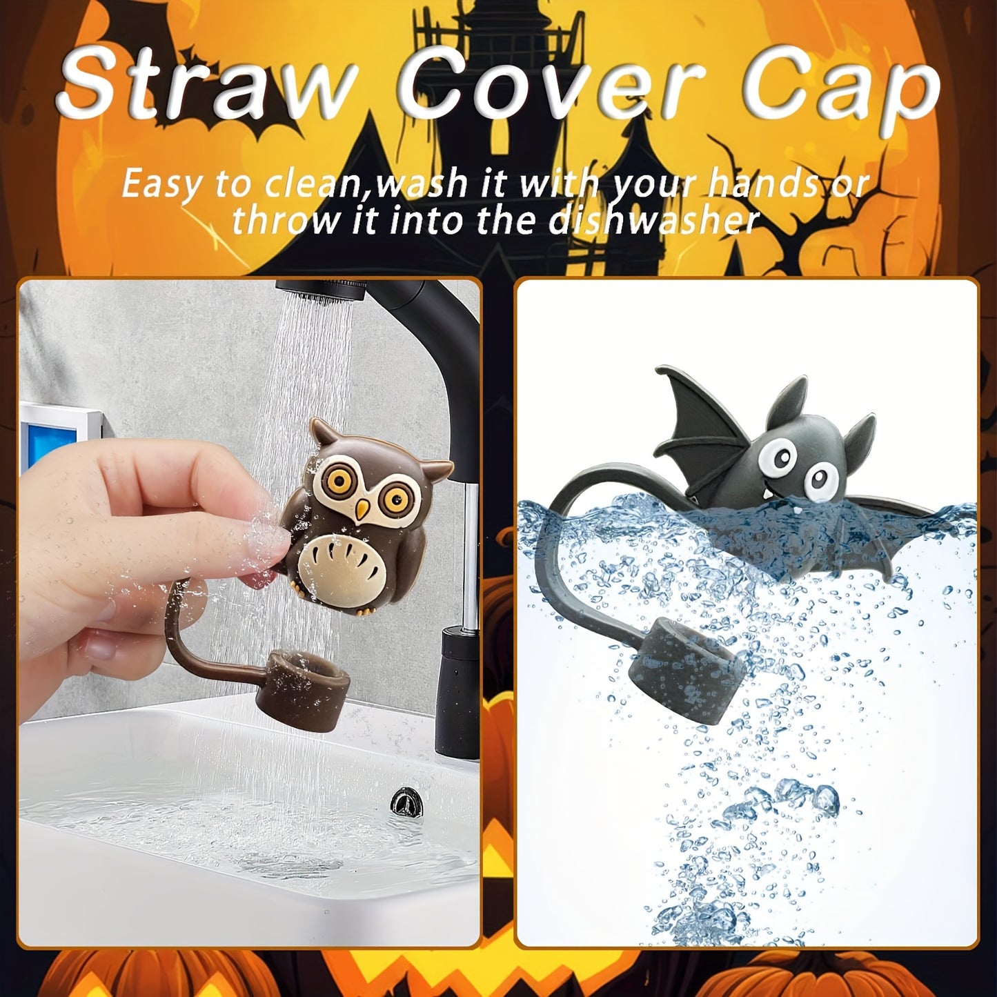 5pcs Halloween Silicone Straw Toppers for Stanley Cups