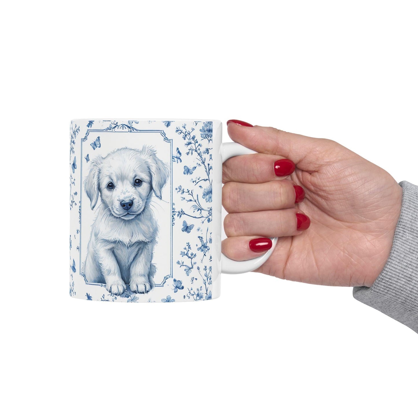 Coffee Mug, Blue Floral Puppy