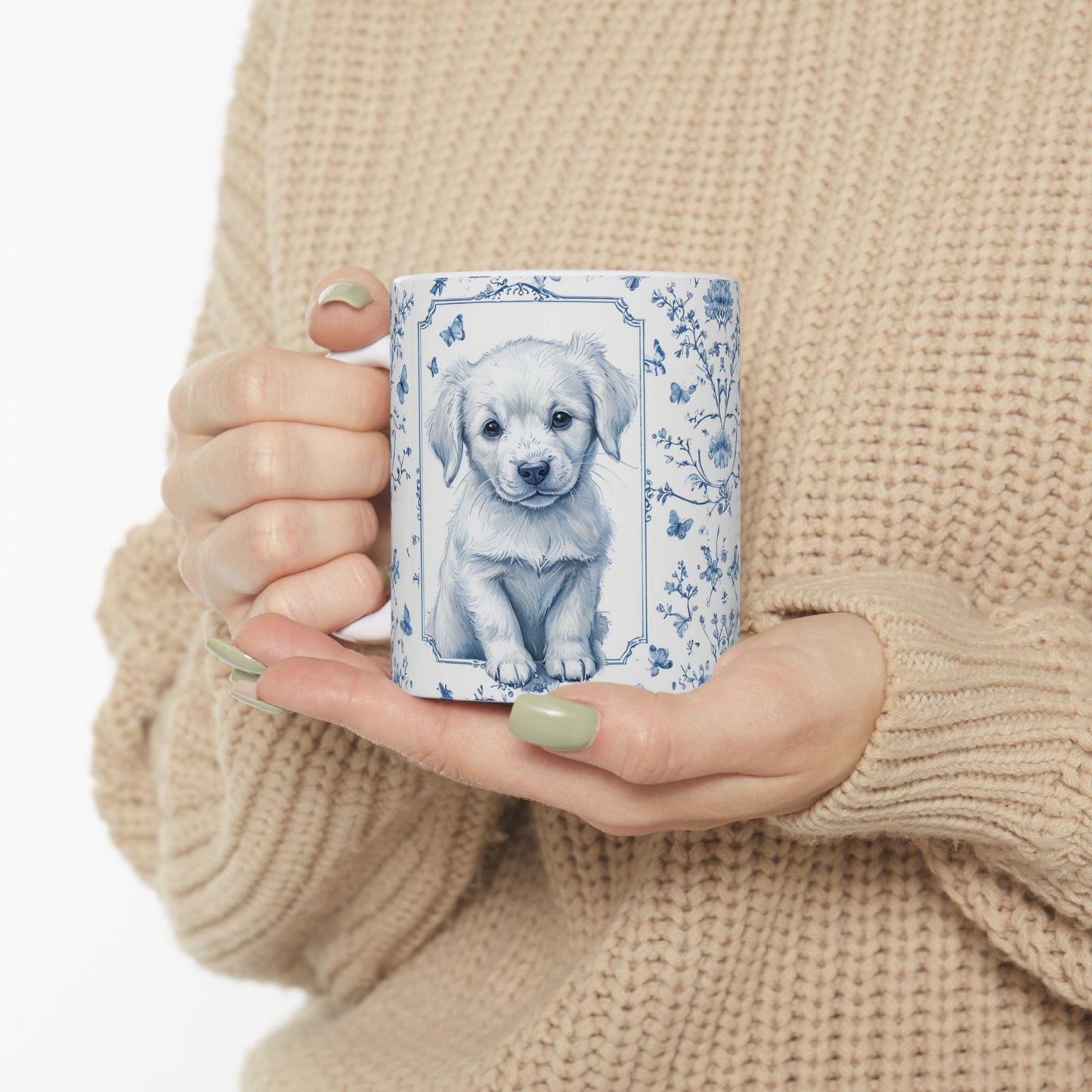 Coffee Mug, Blue Floral Puppy