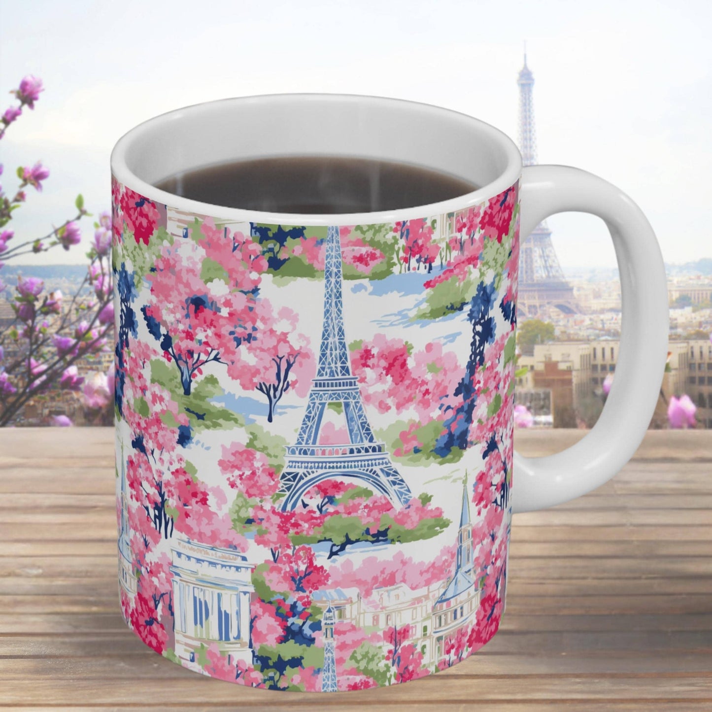 Coffee Mug, Bright Floral Eiffel Tower
