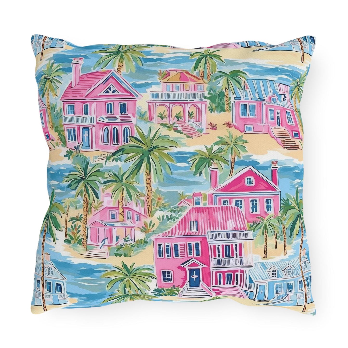 Outdoor Throw Pillow, Coastal Palm Beach Houses