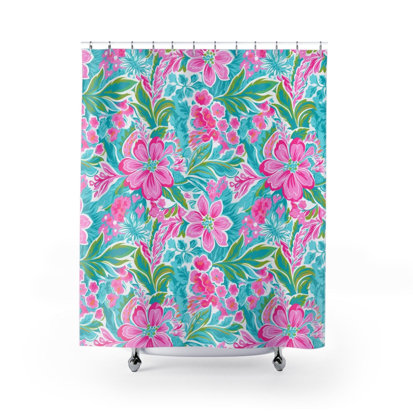 Custom Shower Curtain, Coastal Tropical Hibiscus
