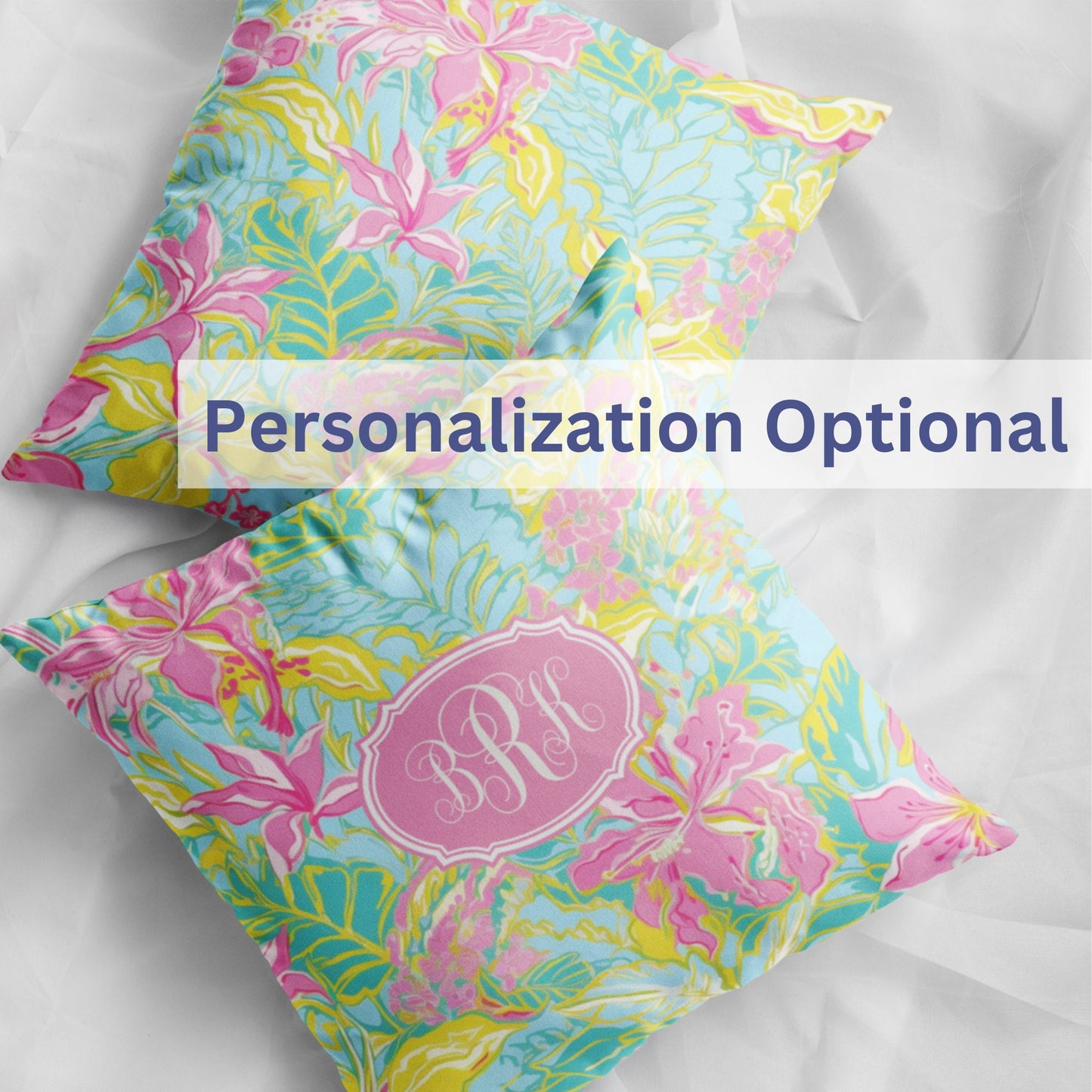 Custom Throw Pillow, Tropical Monogram