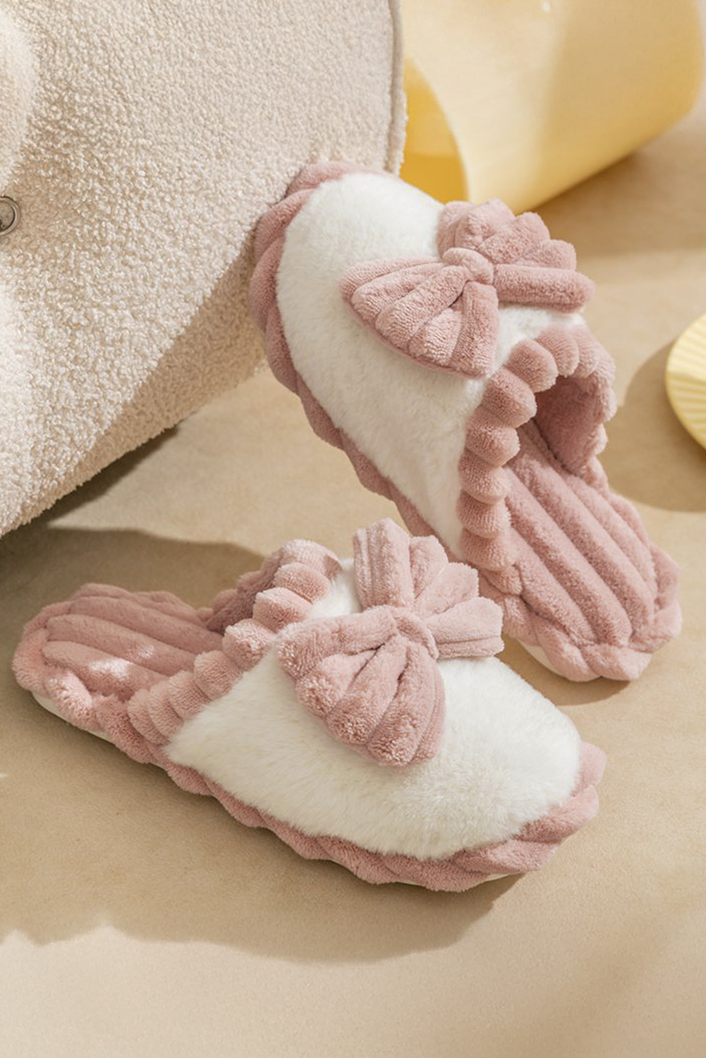 Pink Bow Plush Slippers