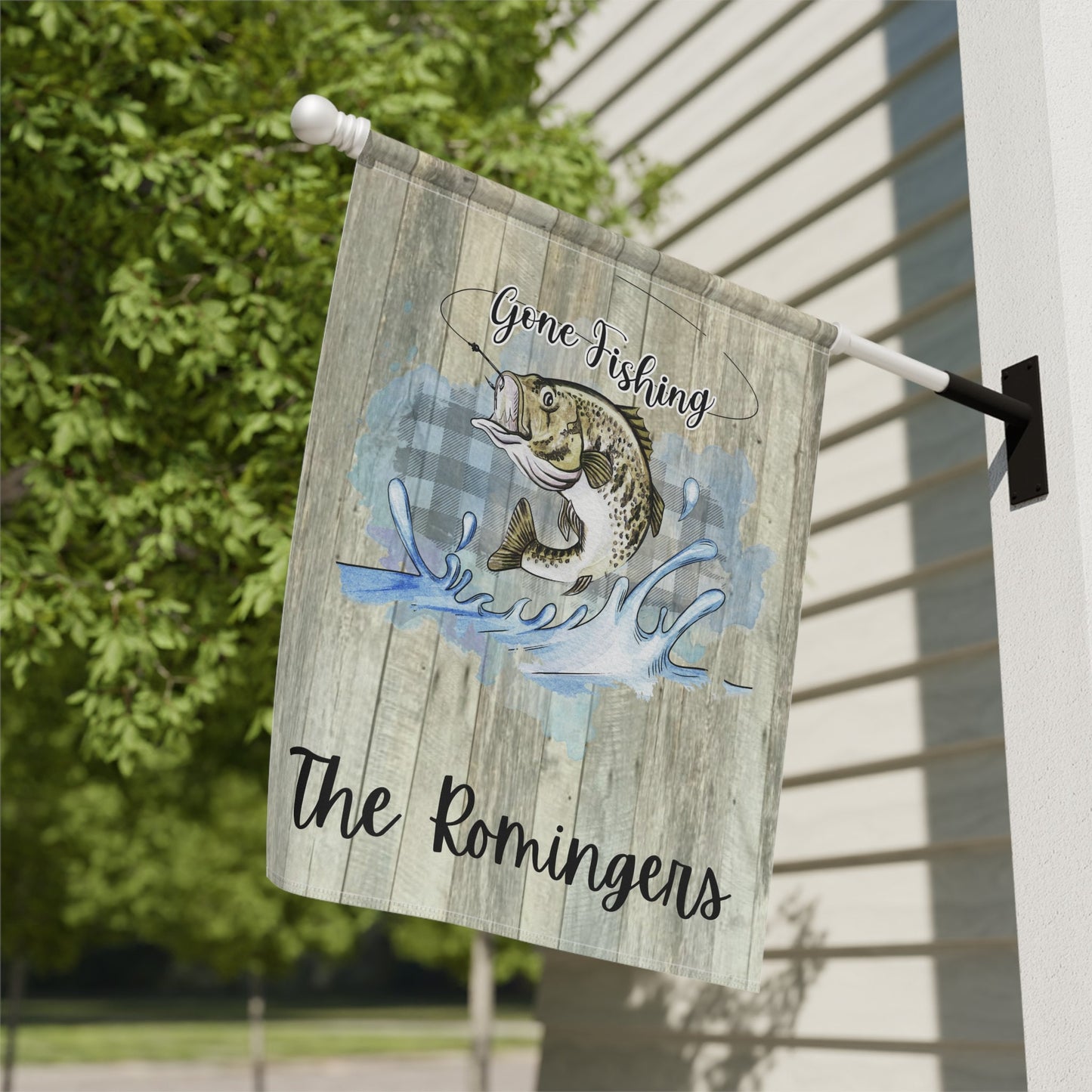Personalized Gone Fishing Garden Flag