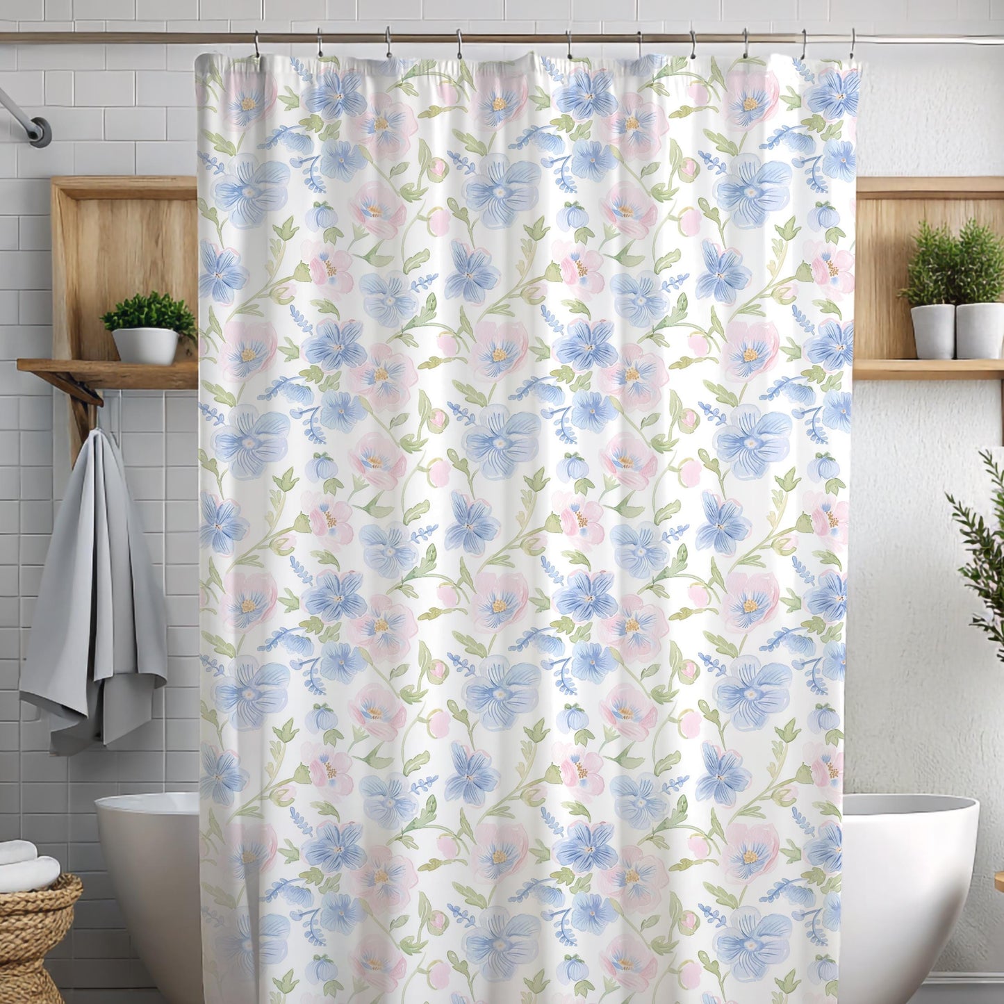 Custom Shower Curtain, Watercolor Coquette Floral