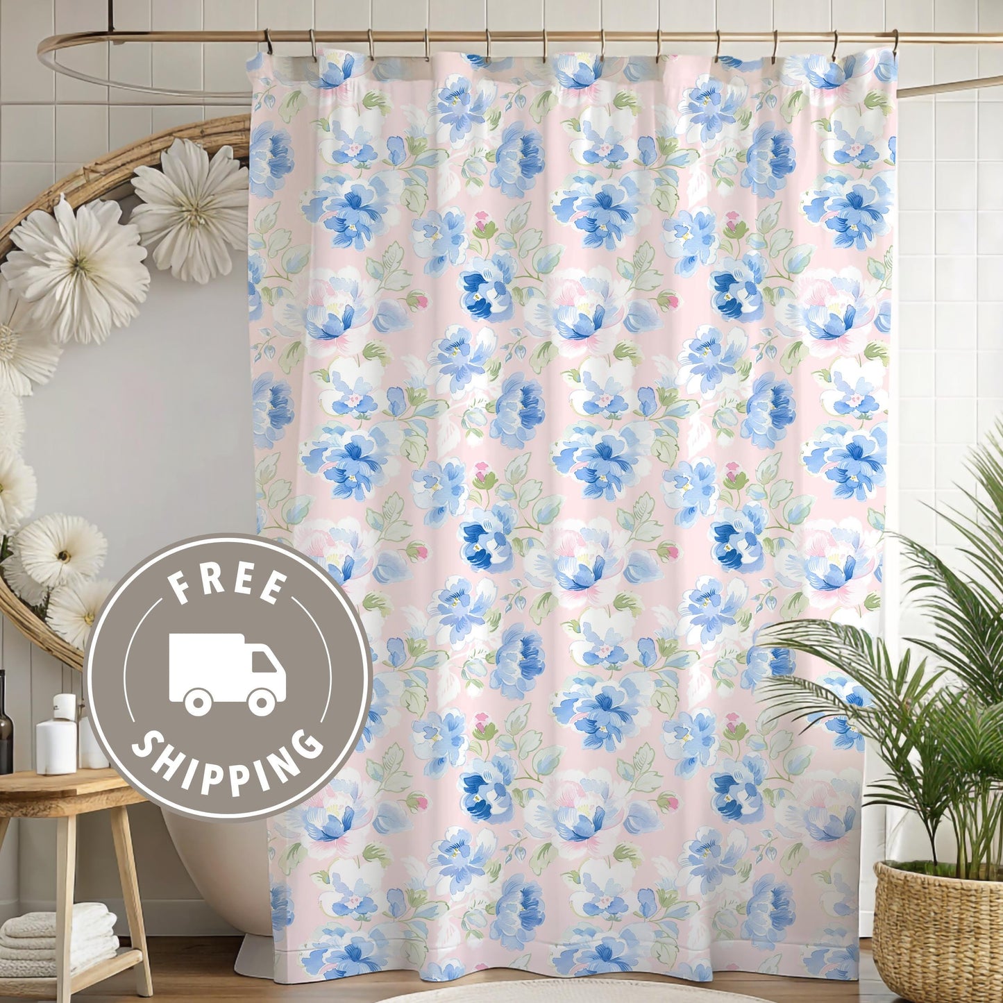 Custom Shower Curtain, Soft Florals