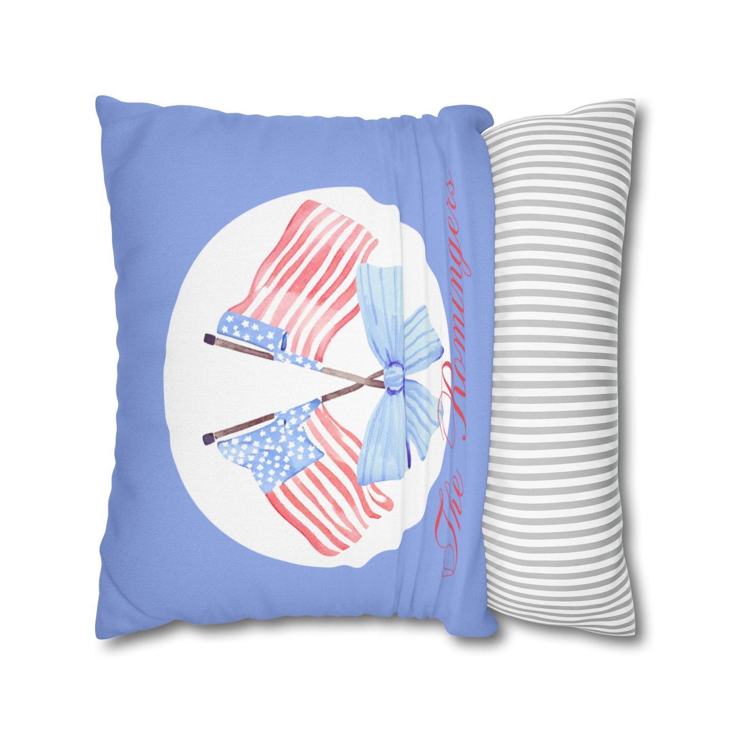 Custom Throw Pillow, American Flags Family Name