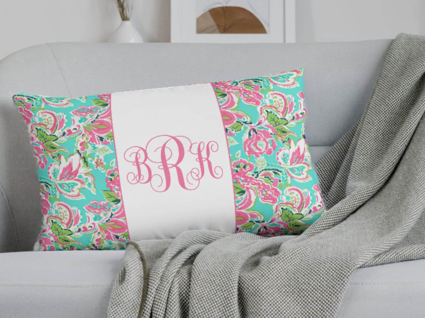 Custom Throw Pillow, Floral Monogram