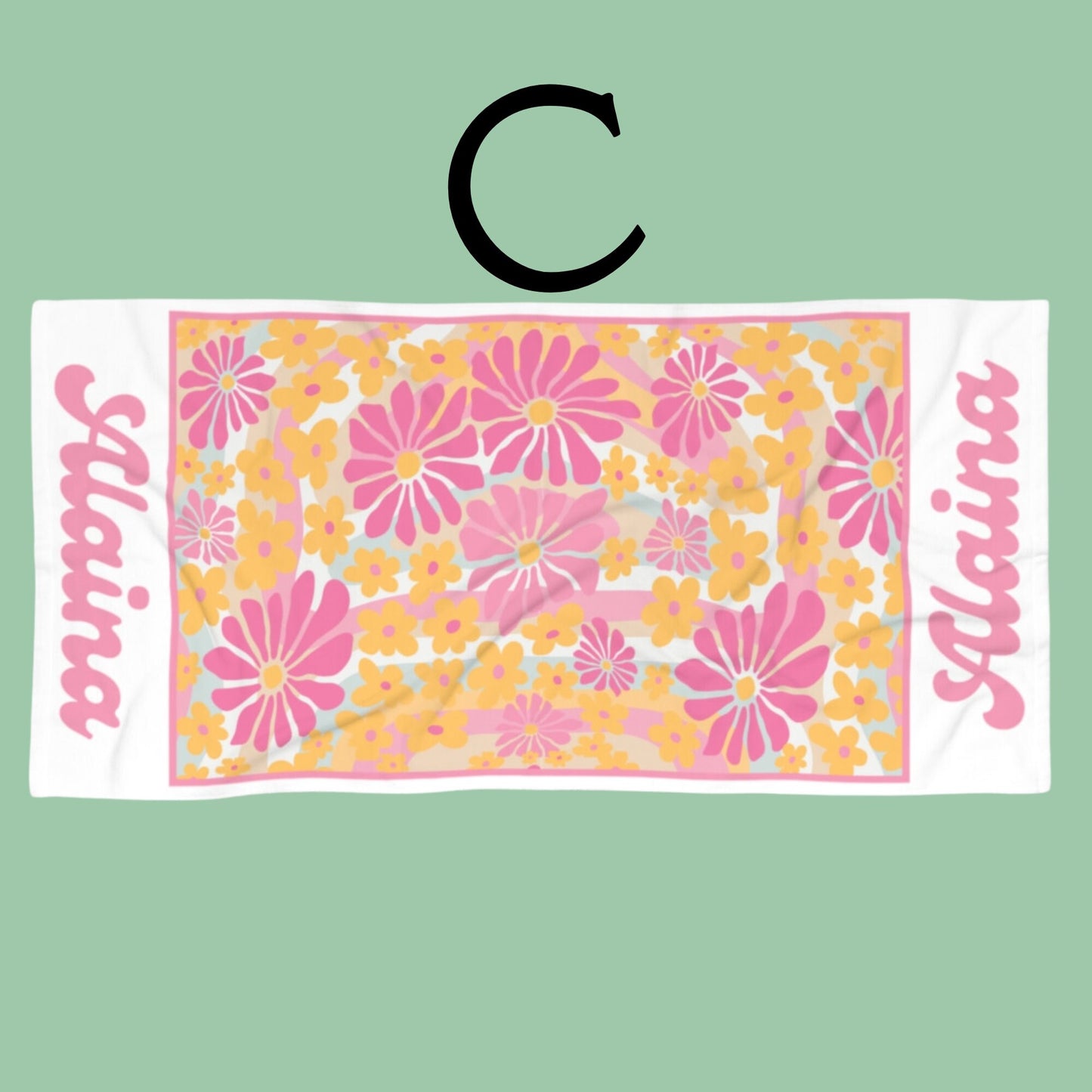 Retro Floral Personalized Beach Towel