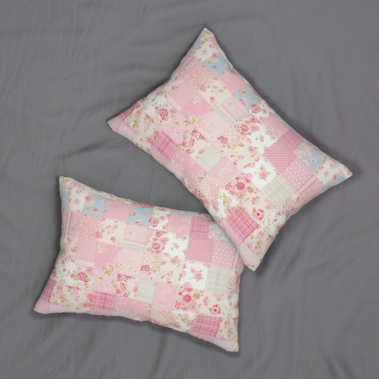Custom Lumbar Throw Pillow, Patchwork Printed Quilt