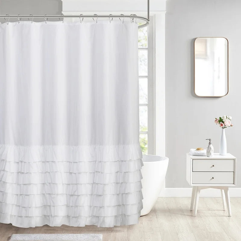 Ruffle Shower Curtain, White, Pink, Grey, Khaki
