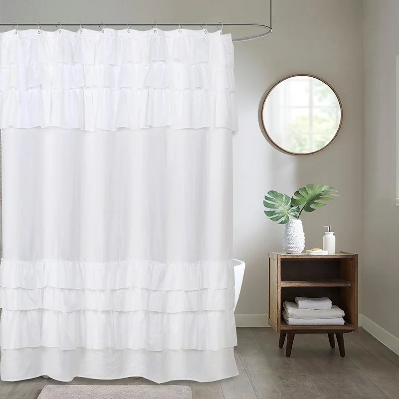 Ruffle Shower Curtain, White, Pink, Grey, Khaki