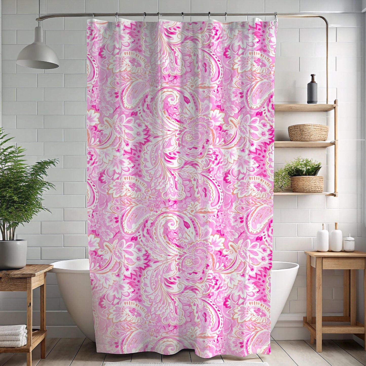 Custom Shower Curtain, Pink Paisley