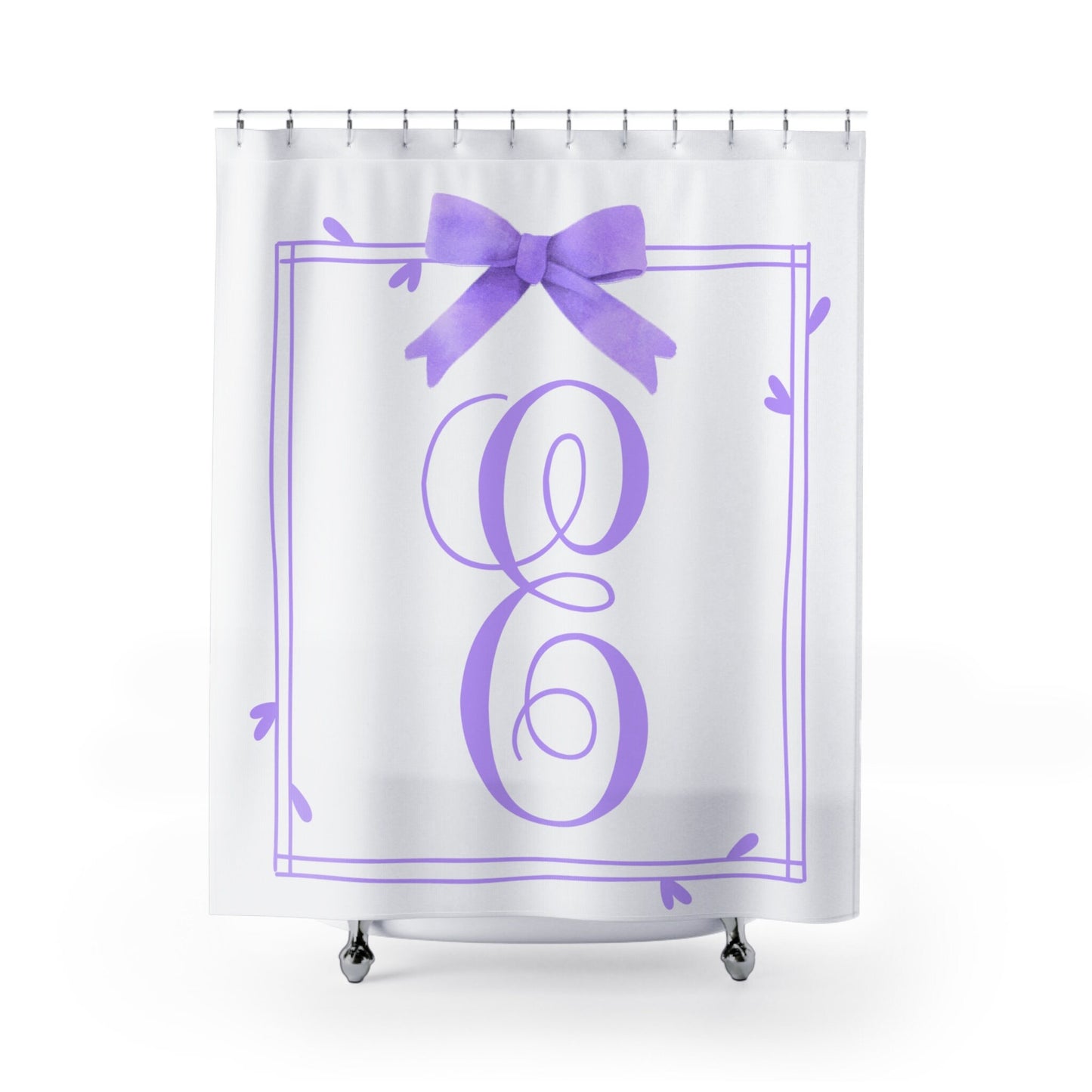 Custom Shower Curtain, Purple Bow Monogram