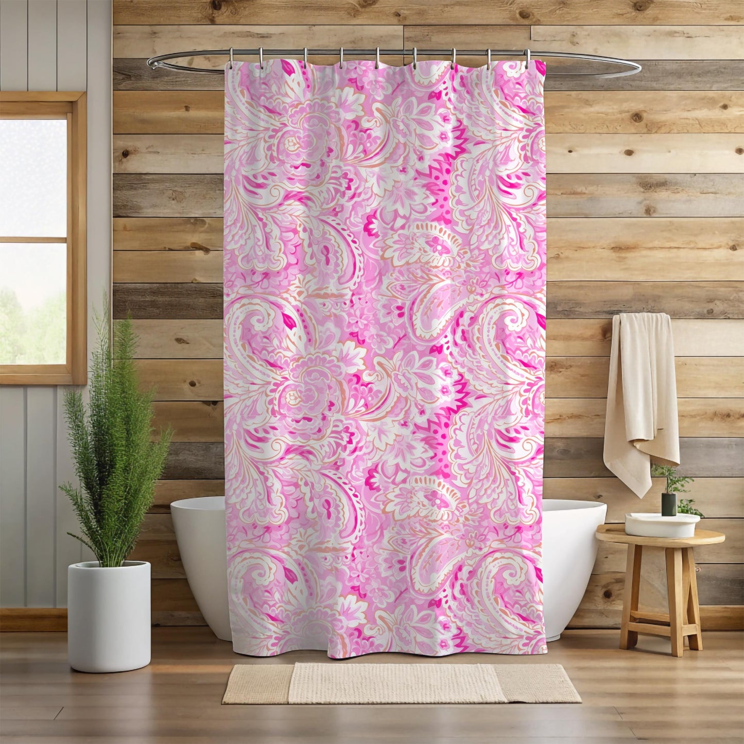 Custom Shower Curtain, Pink Paisley