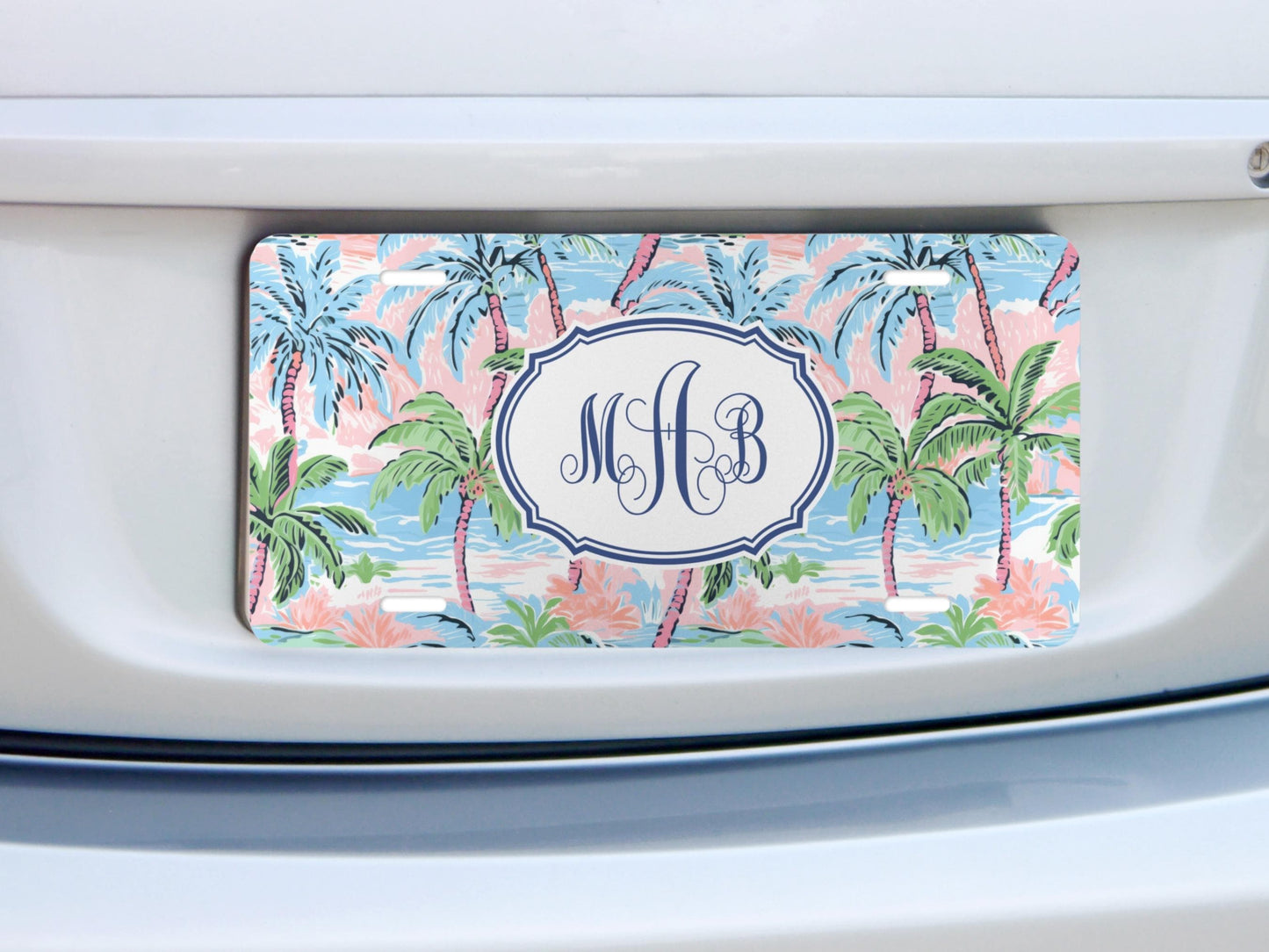 Personalized Car Tag, Tropical Palms Monogram