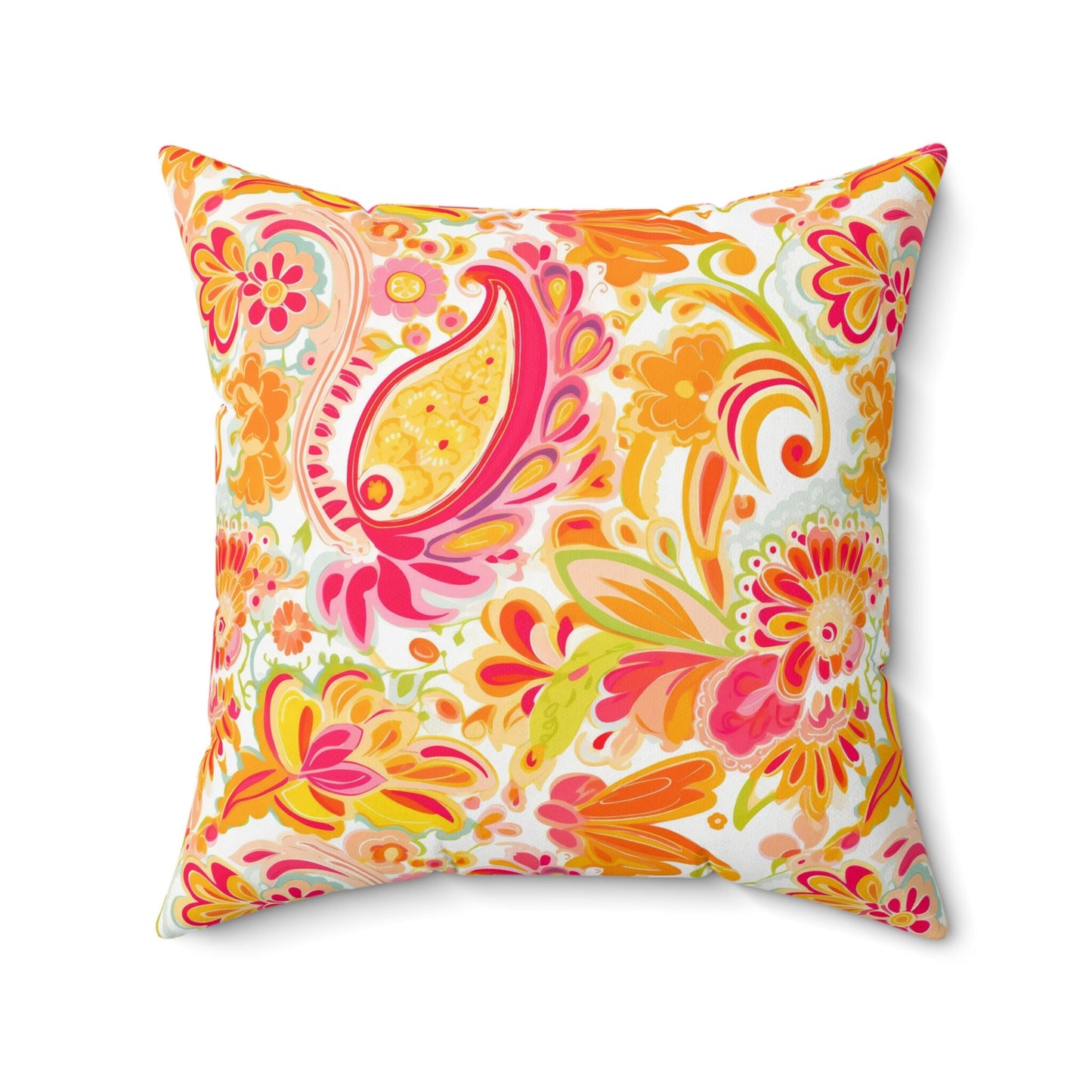 Custom Throw Pillow, Pink Orange Paisley