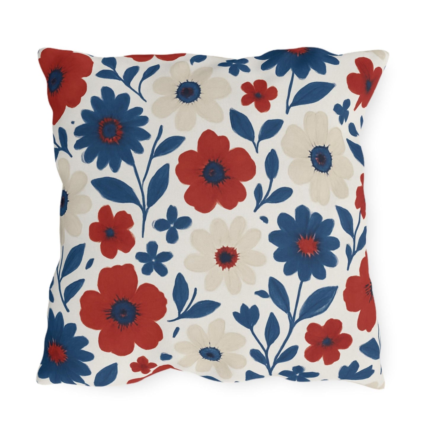 Custom Throw Pillow, Red White Blue Flowers