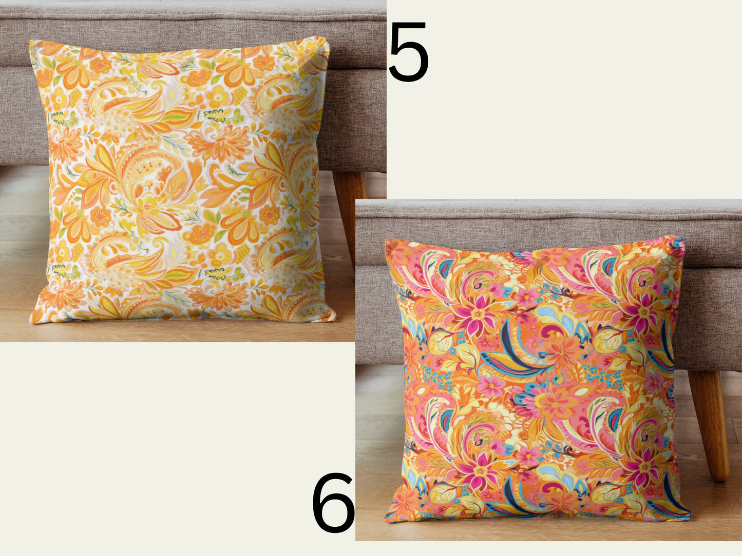 Custom Throw Pillow, Pink Orange Paisley