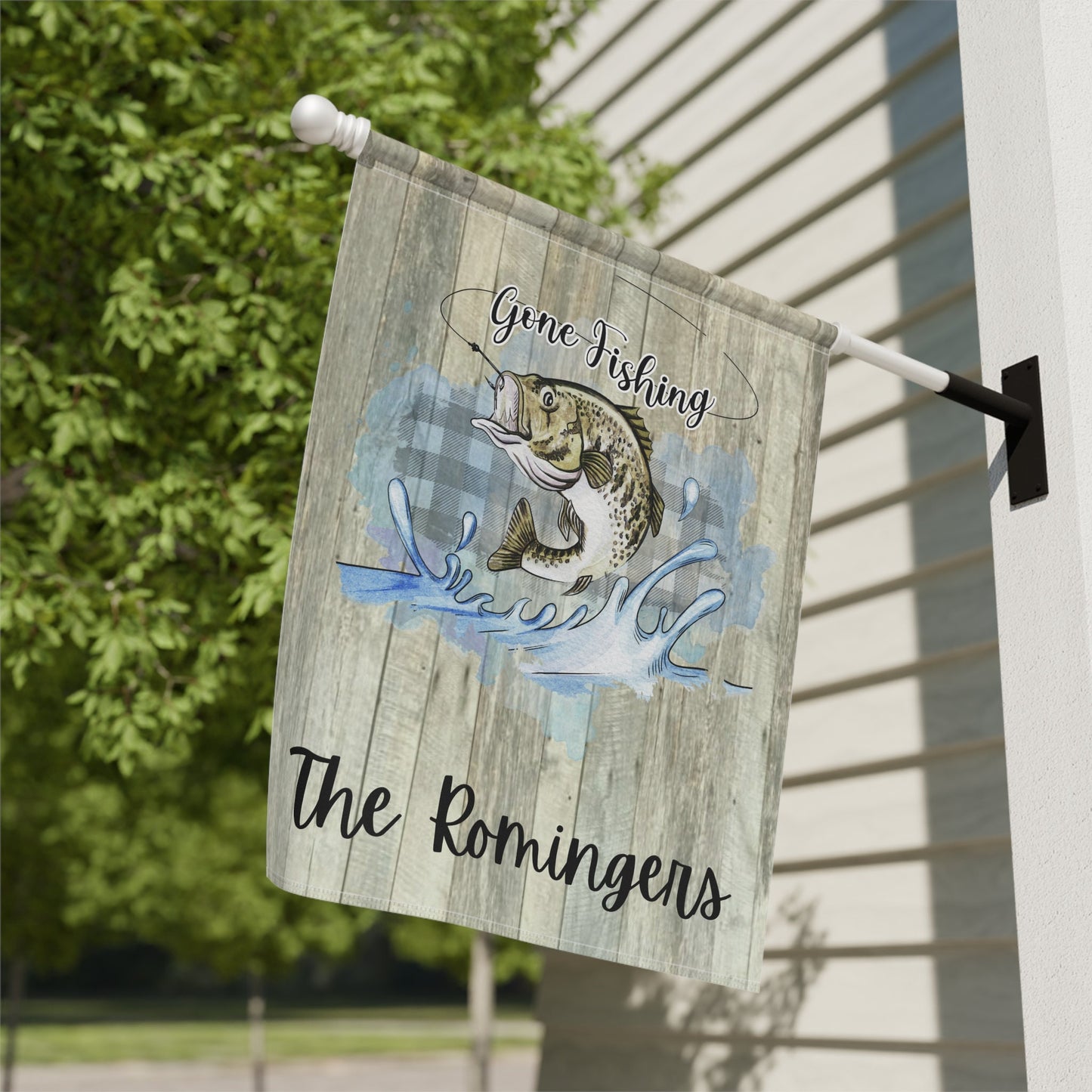 Personalized Gone Fishing Garden Flag