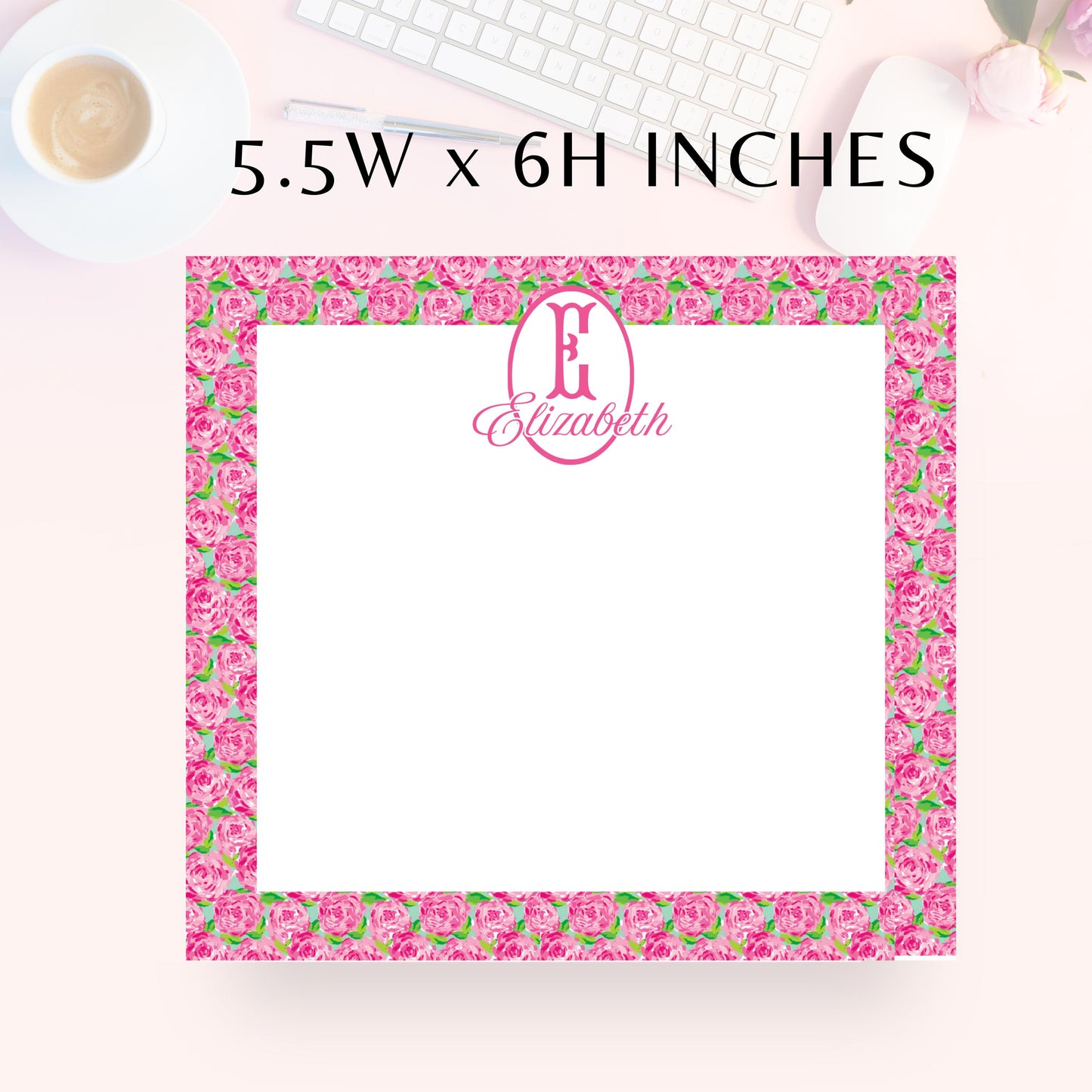 Personalized Notepad, Pink Roses