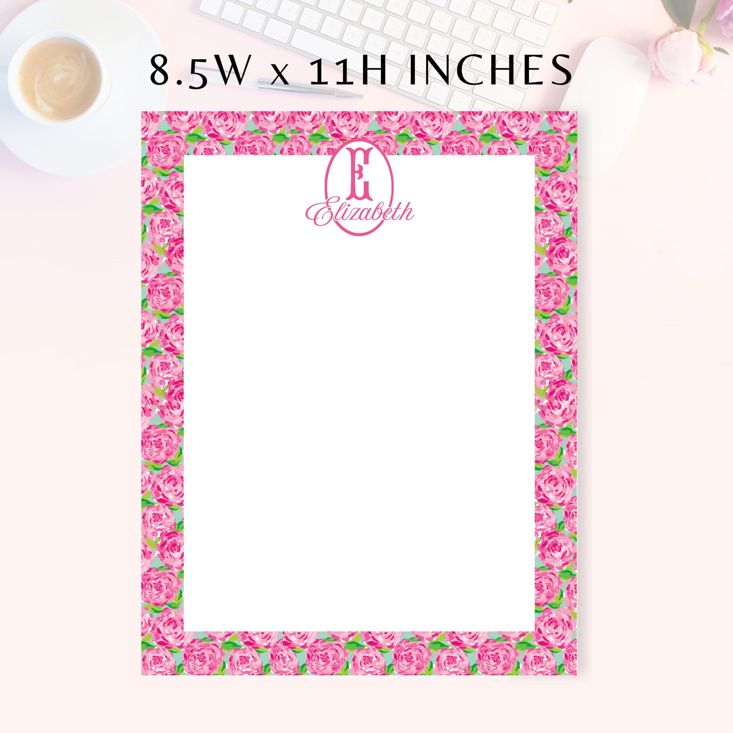Personalized Notepad, Pink Roses