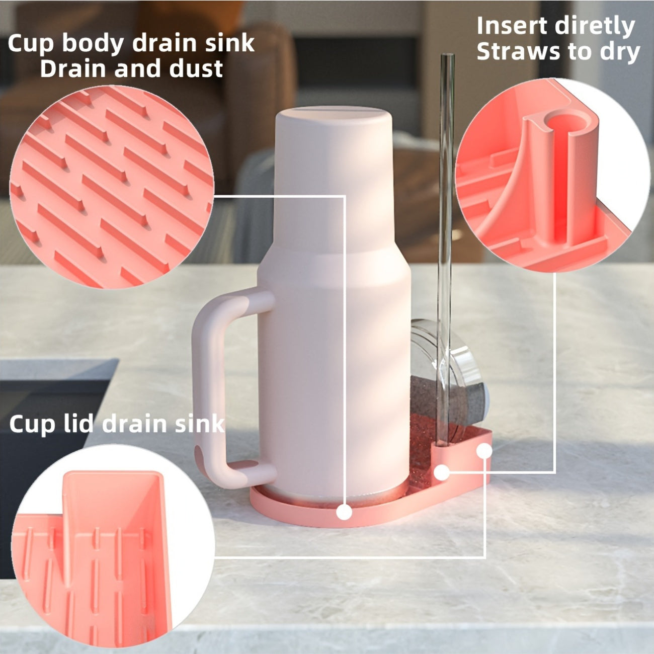 1pc Silicone Water Bottle Draining Rack Tray - Spill-Proof, Counter Top, Compact Design, Easy Cleaning, Compatible with 40oz and 30oz Stanley Cups, Ideal for Kitchen and Outdoor Use