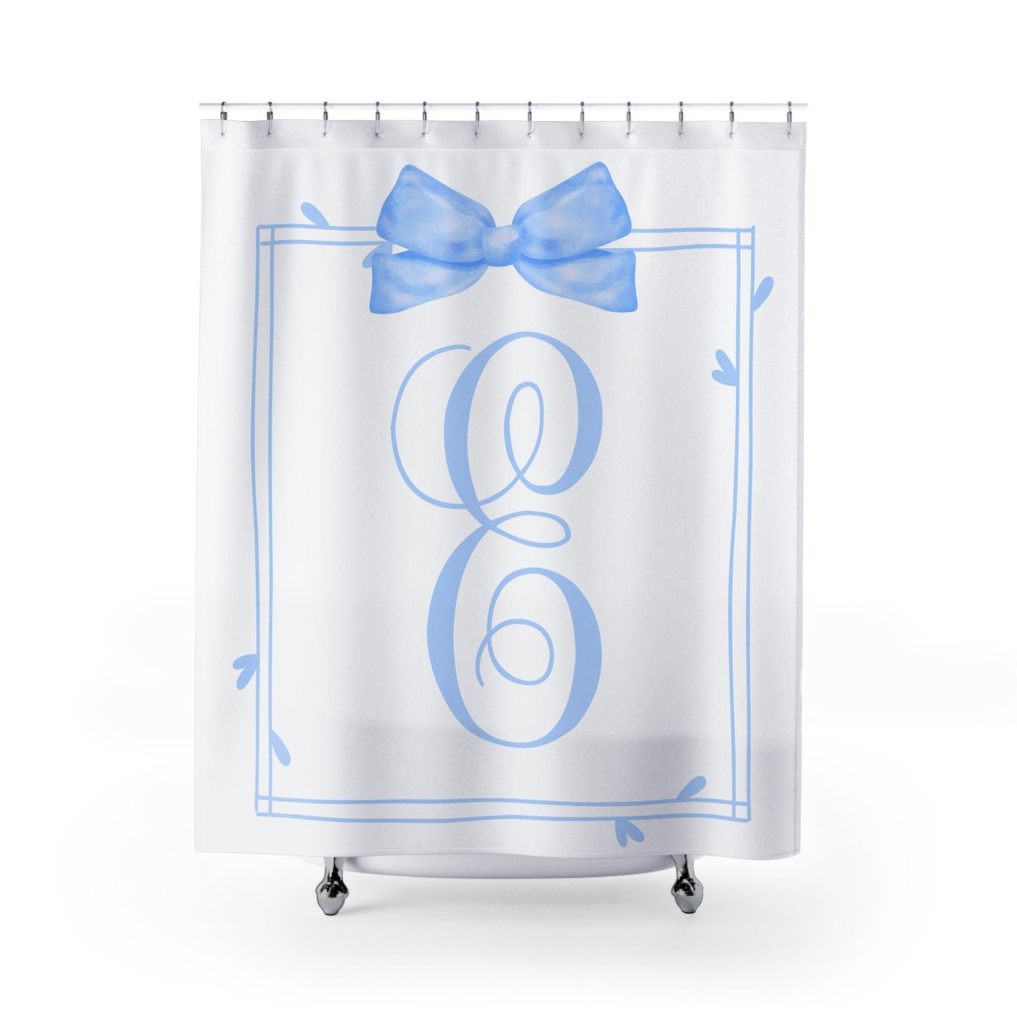 Custom Shower Curtain, Blue Bow Monogram