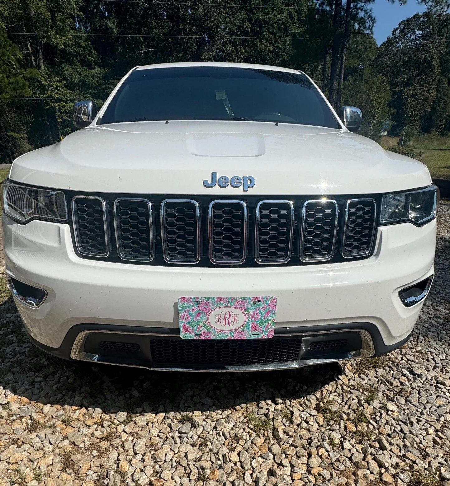 Personalized Car Tag, Coastal Blue and White Floral Monogram