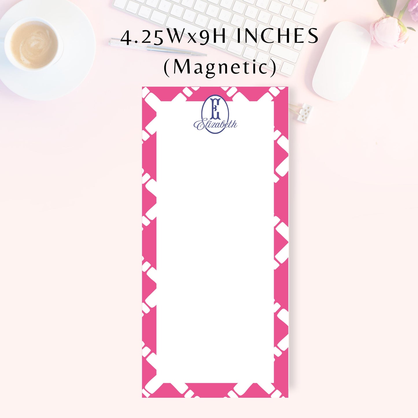Personalized Notepad, Preppy Pink Lattice