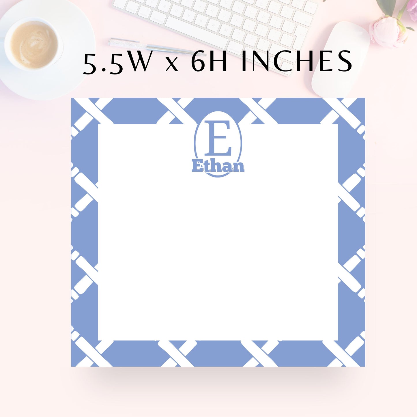 Personalized Notepad, Preppy Blue Lattice
